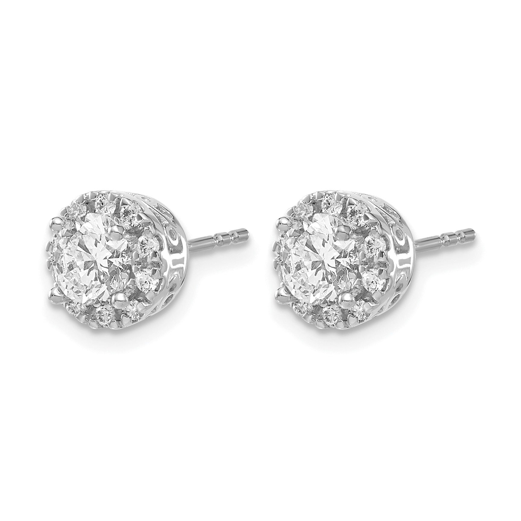 14K White Gold Lab Grown Diamond Halo Post Stud Earrings