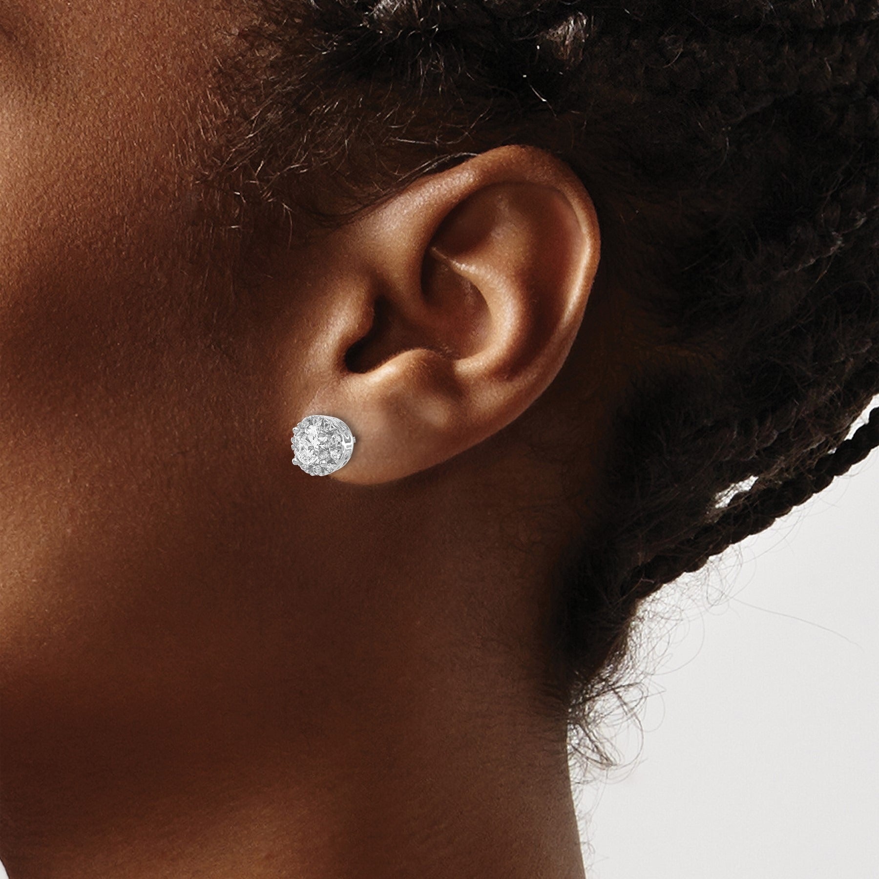 14K White Gold Lab Grown Diamond Halo Post Stud Earrings