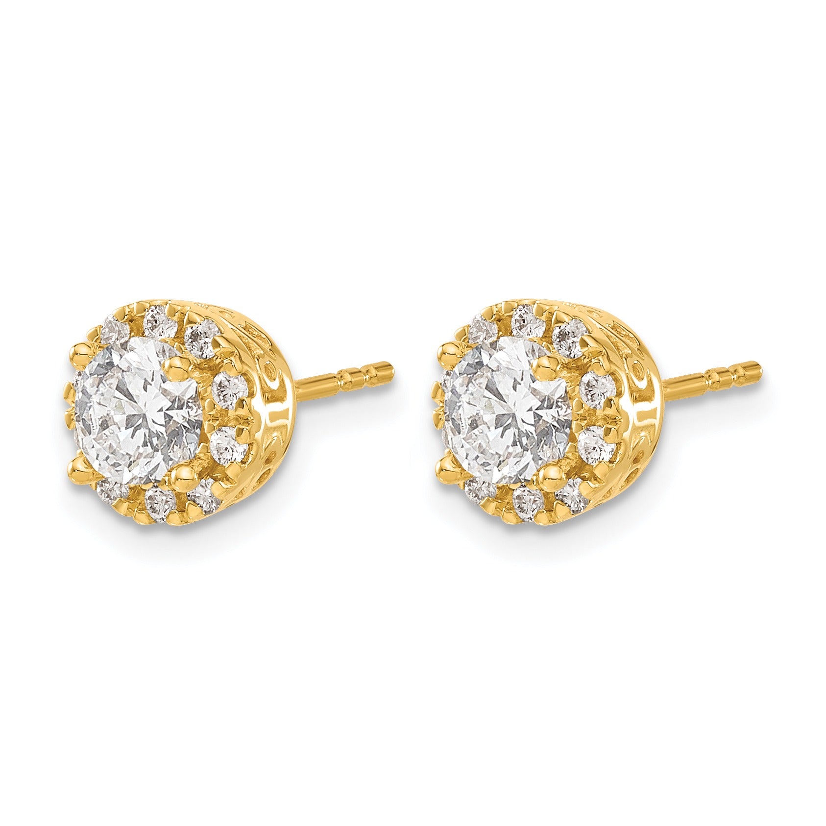 14K Yellow Gold Lab Grown Diamond Halo Semi Mount Stud Earrings