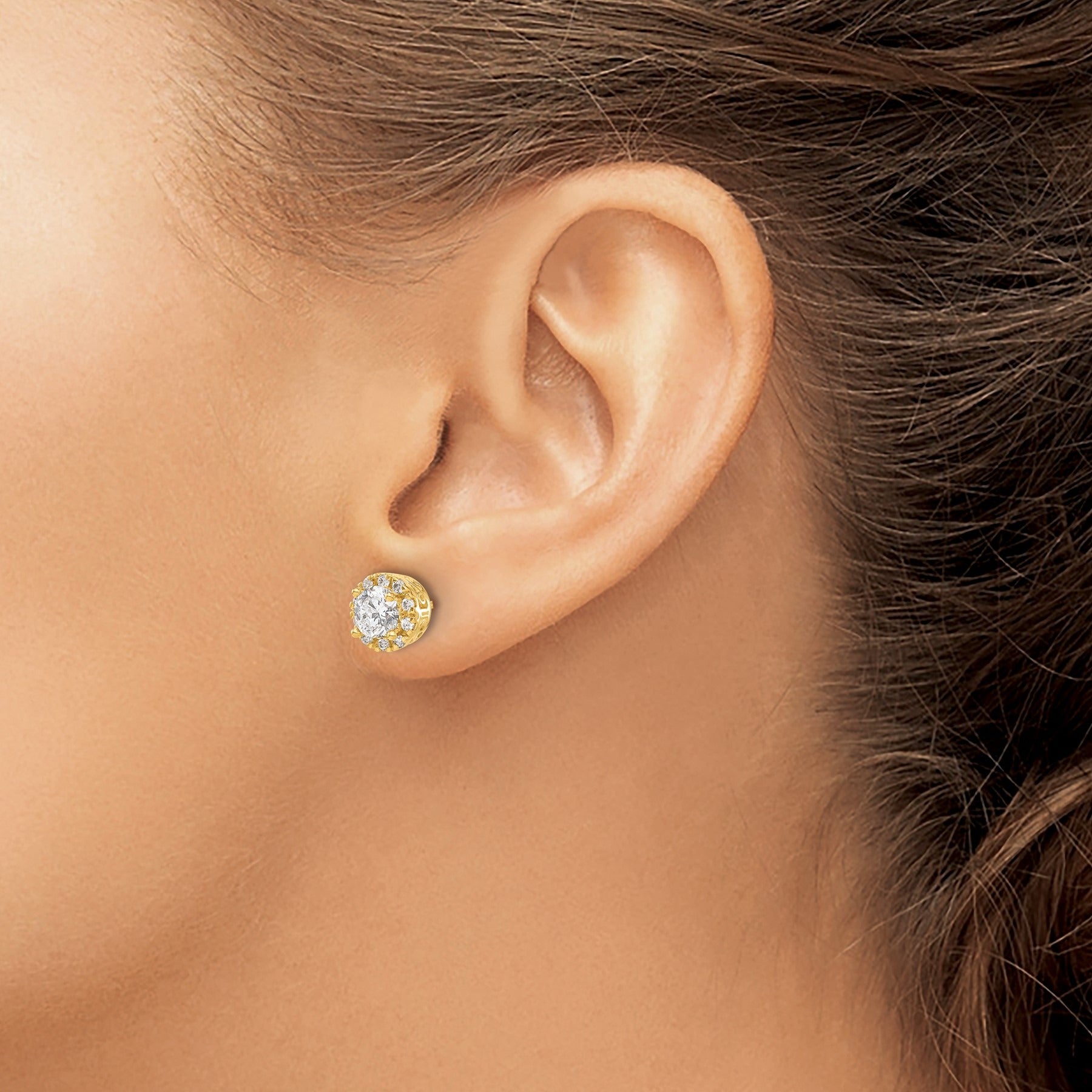 14K Yellow Gold Lab Grown Diamond Halo Semi Mount Stud Earrings