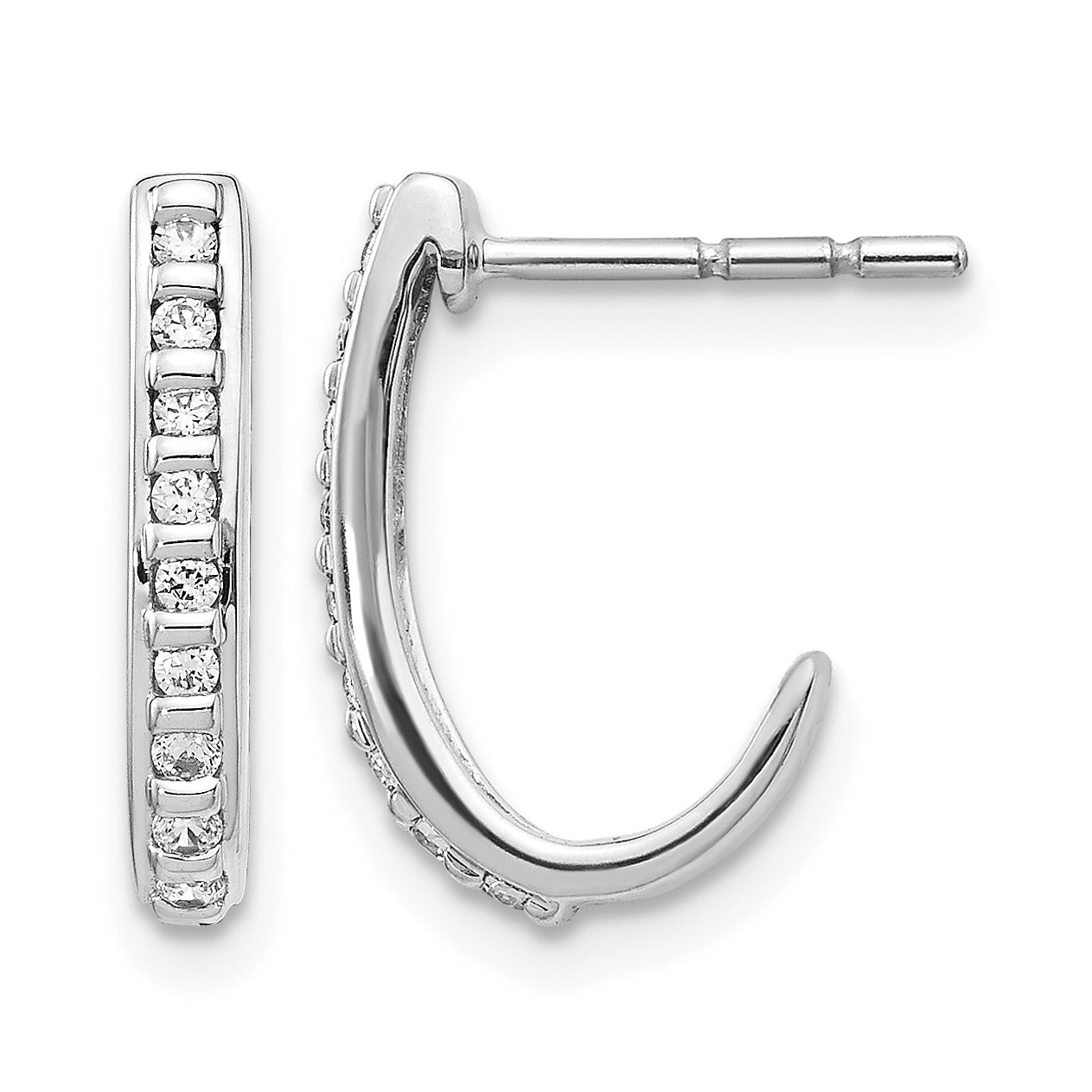 10K White Gold Lab Grown Diamond J-Hoop Post Earrings