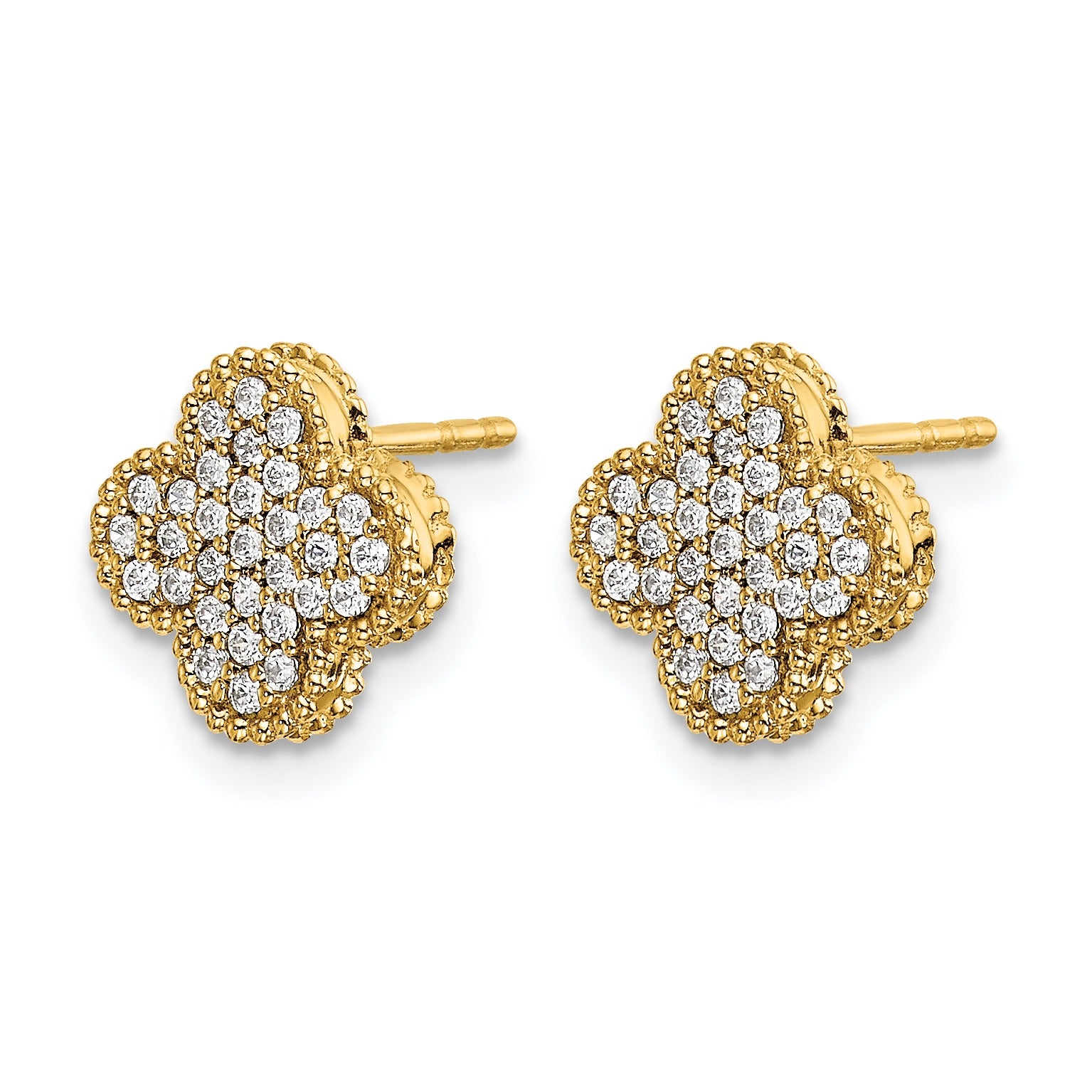 14k Yellow Gold Lab Grown Diamond Quatrefoil Post Earrings 0.33 Ct