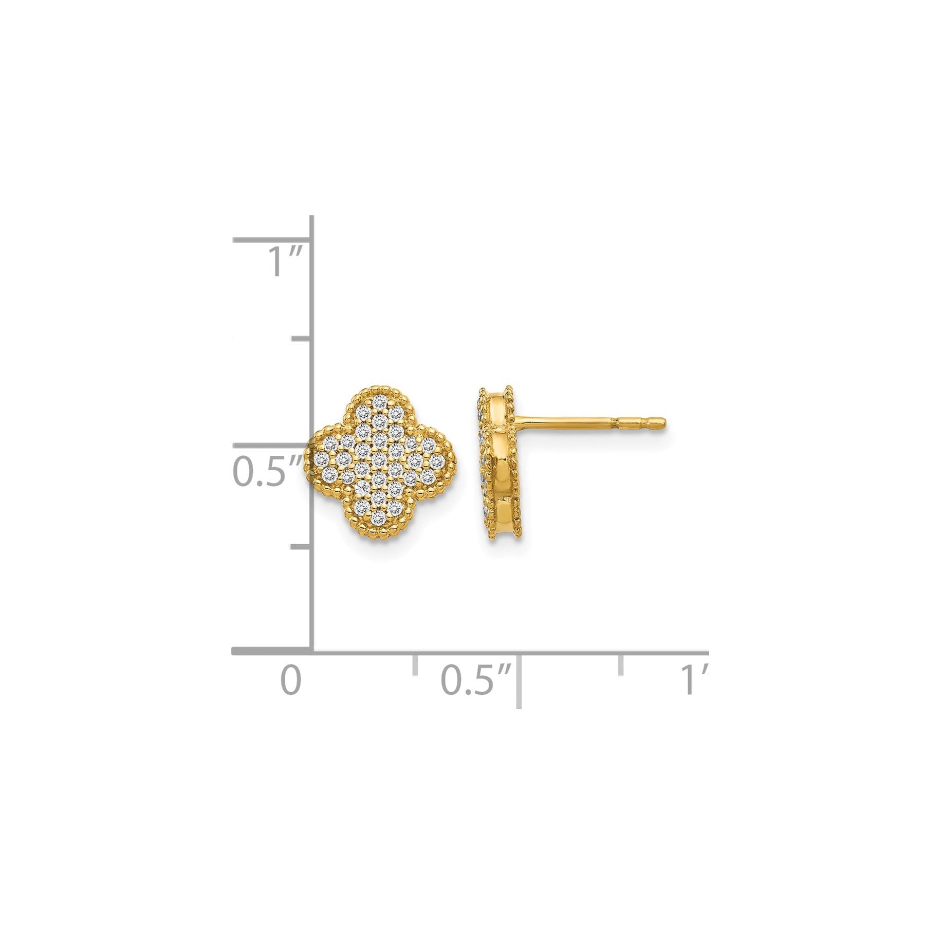 14k Yellow Gold Lab Grown Diamond Quatrefoil Post Earrings