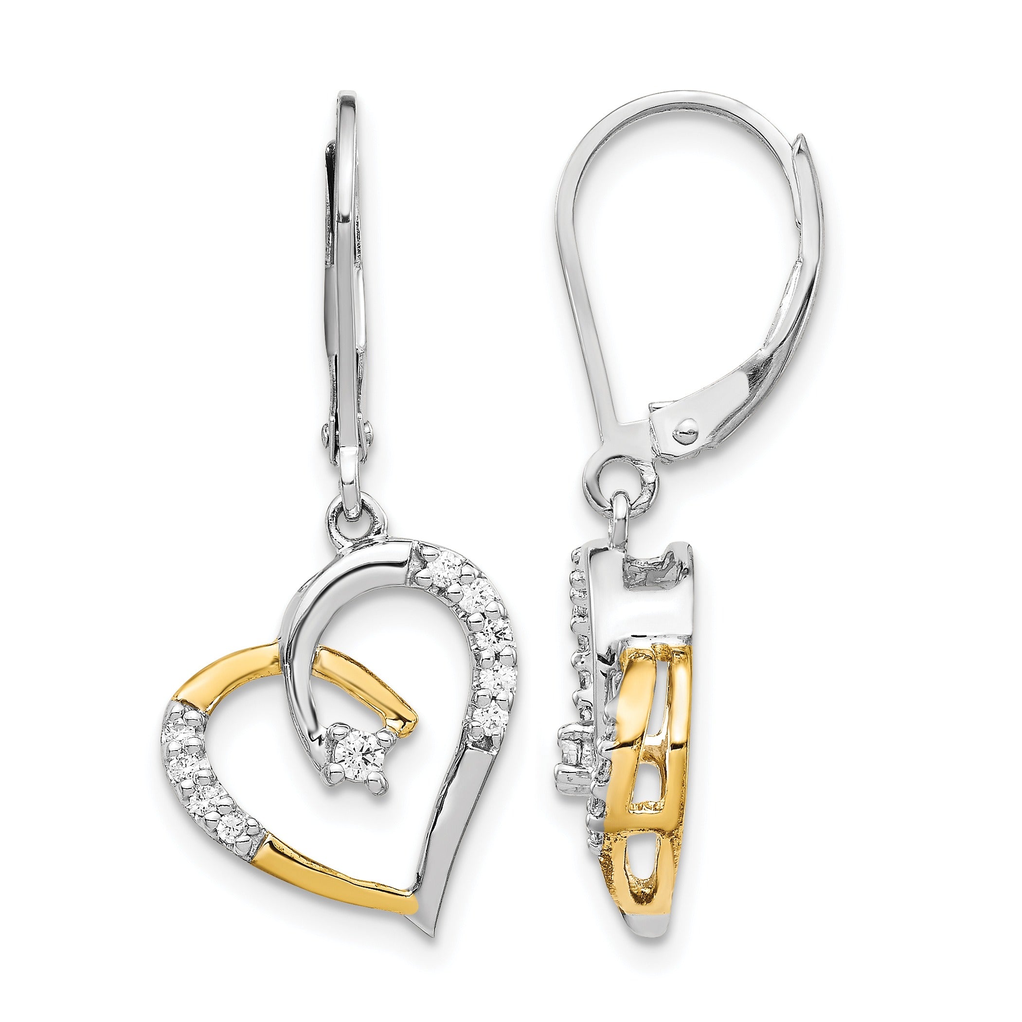 Lab Diamond Heart Leverback Dangle Earrings 14k Gold