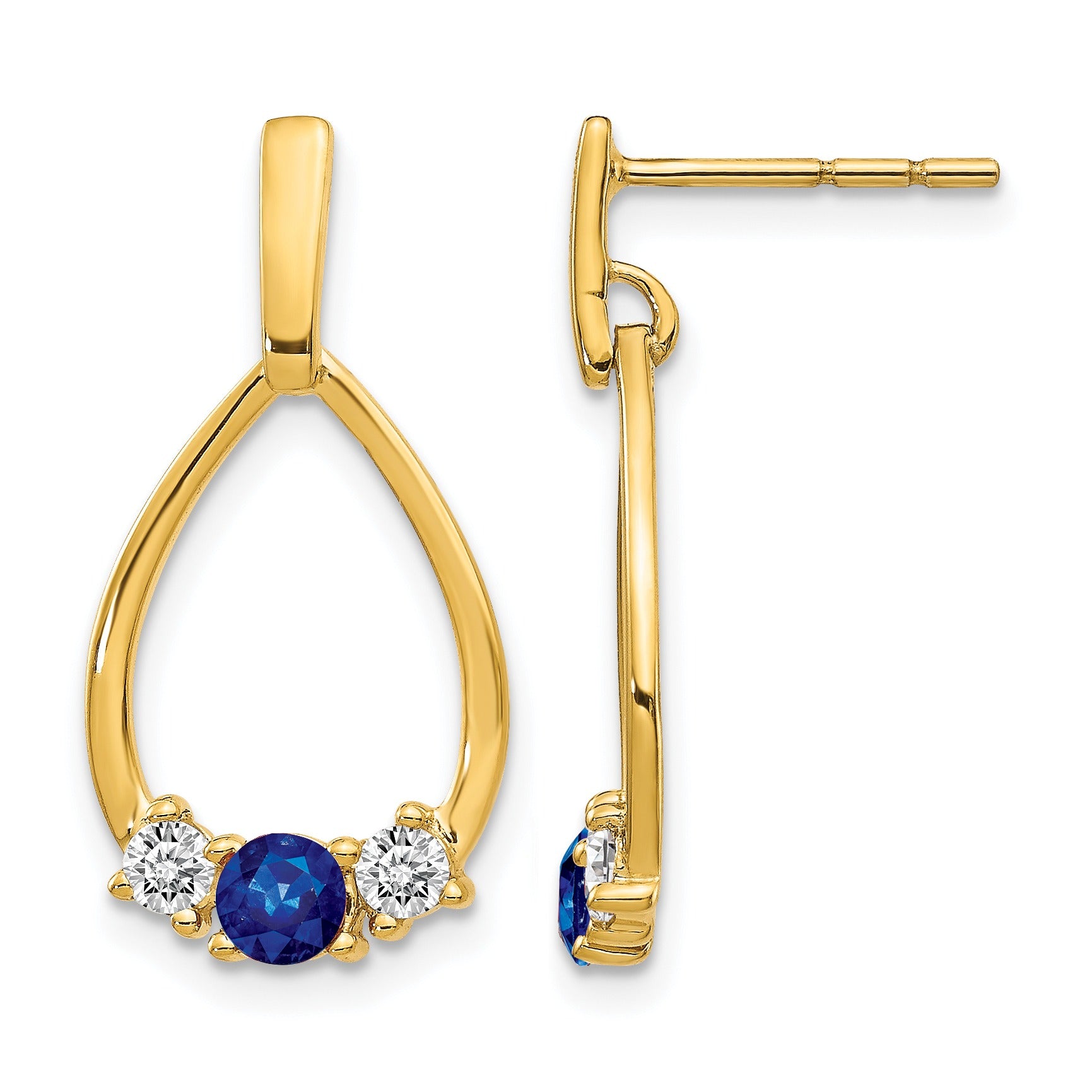 Yellow Gold Lab Diamond and Created Sapphire Dangle Teardrop Earrings