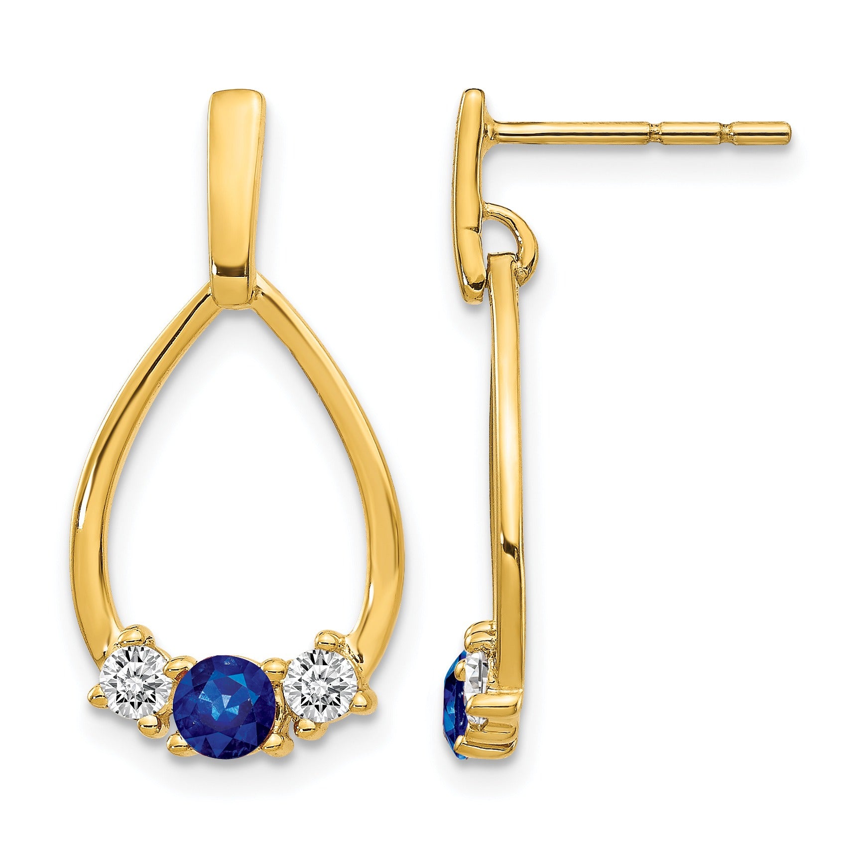 Yellow Gold Lab Diamond and Created Sapphire Dangle Teardrop Earrings