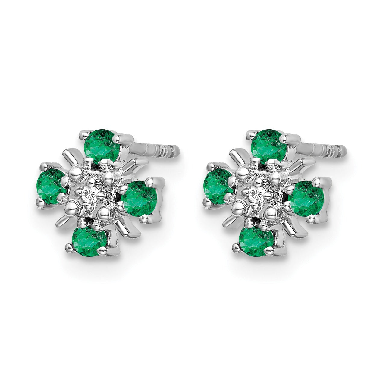 14k Gold 01 carat Lab Grown Diamond and Created Emerald Stud Earrings