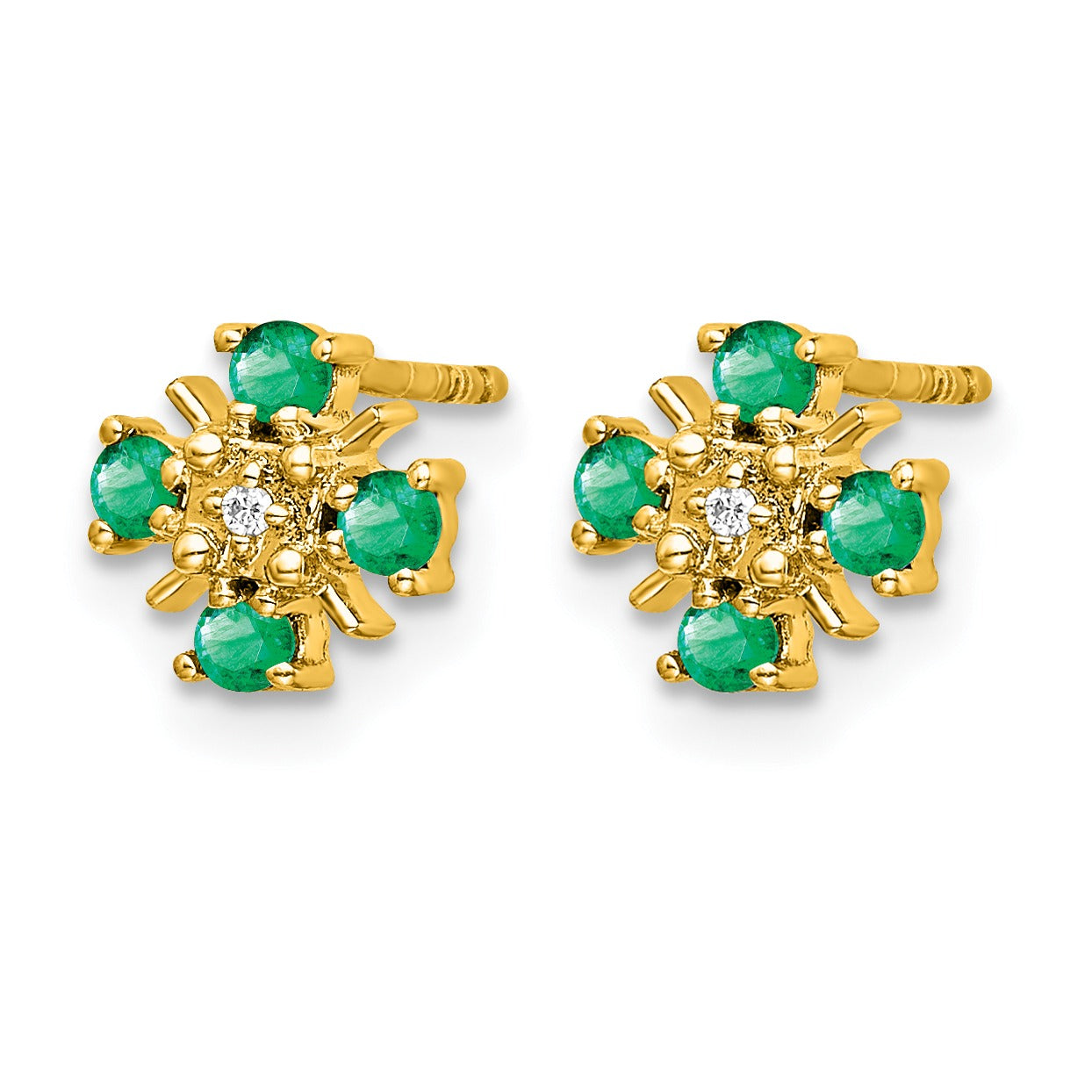 14k Gold 01 carat Lab Grown Diamond and Created Emerald Stud Earrings