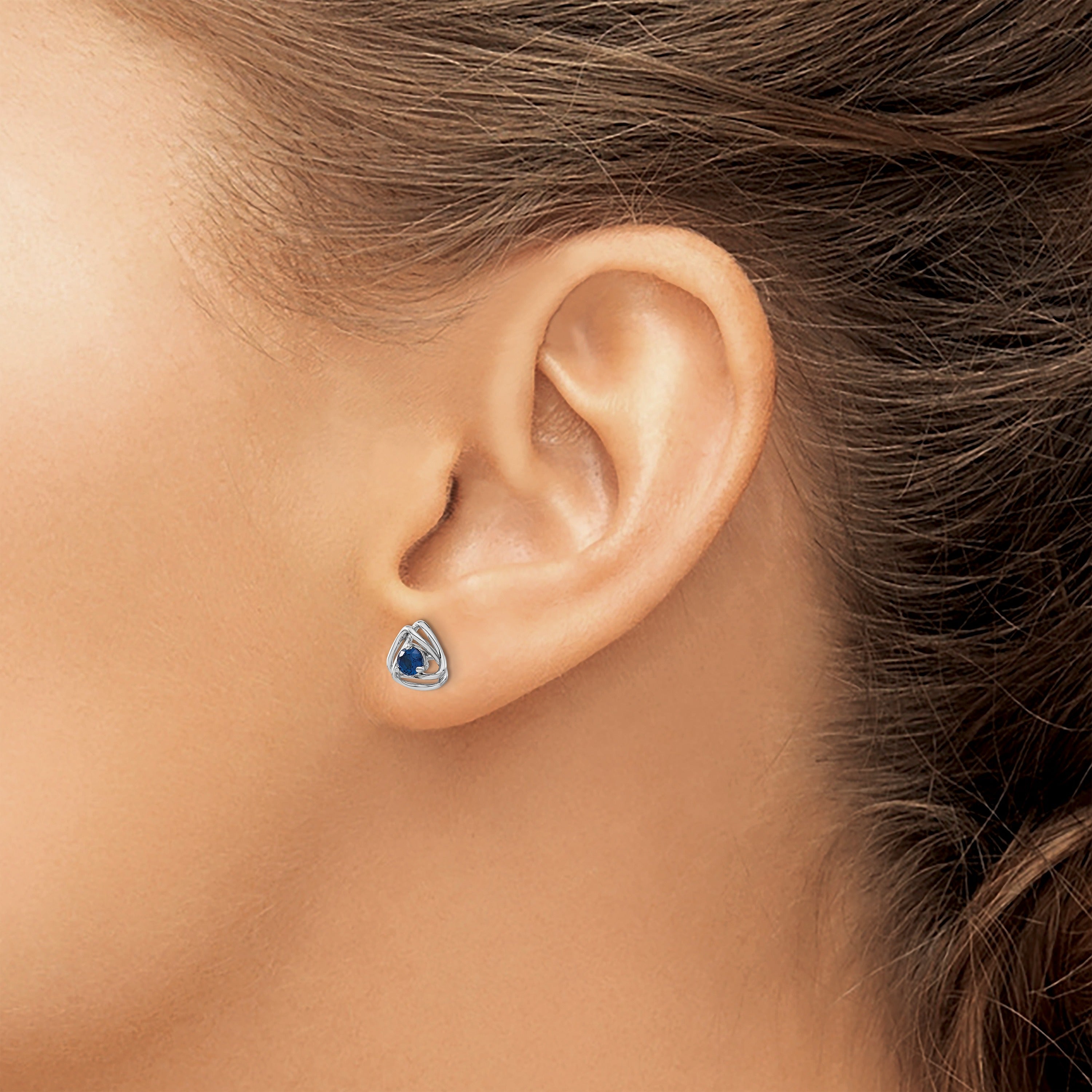 14k Gold Lab Created Sapphire Triangle Post Earrings