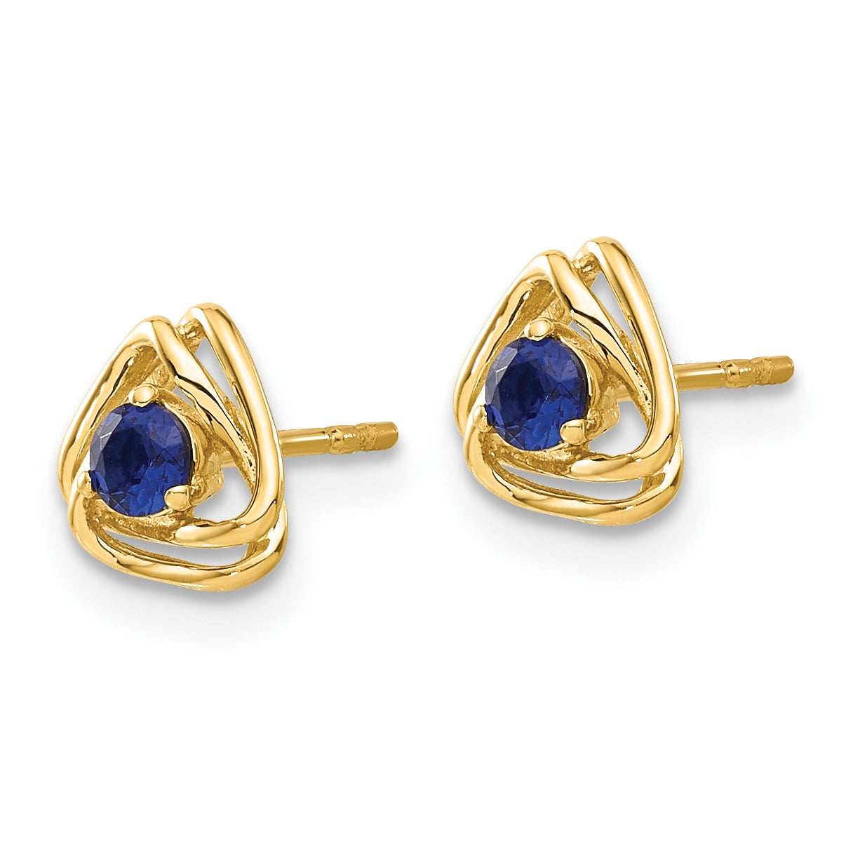 14k Gold Lab Created Sapphire Triangle Post Earrings