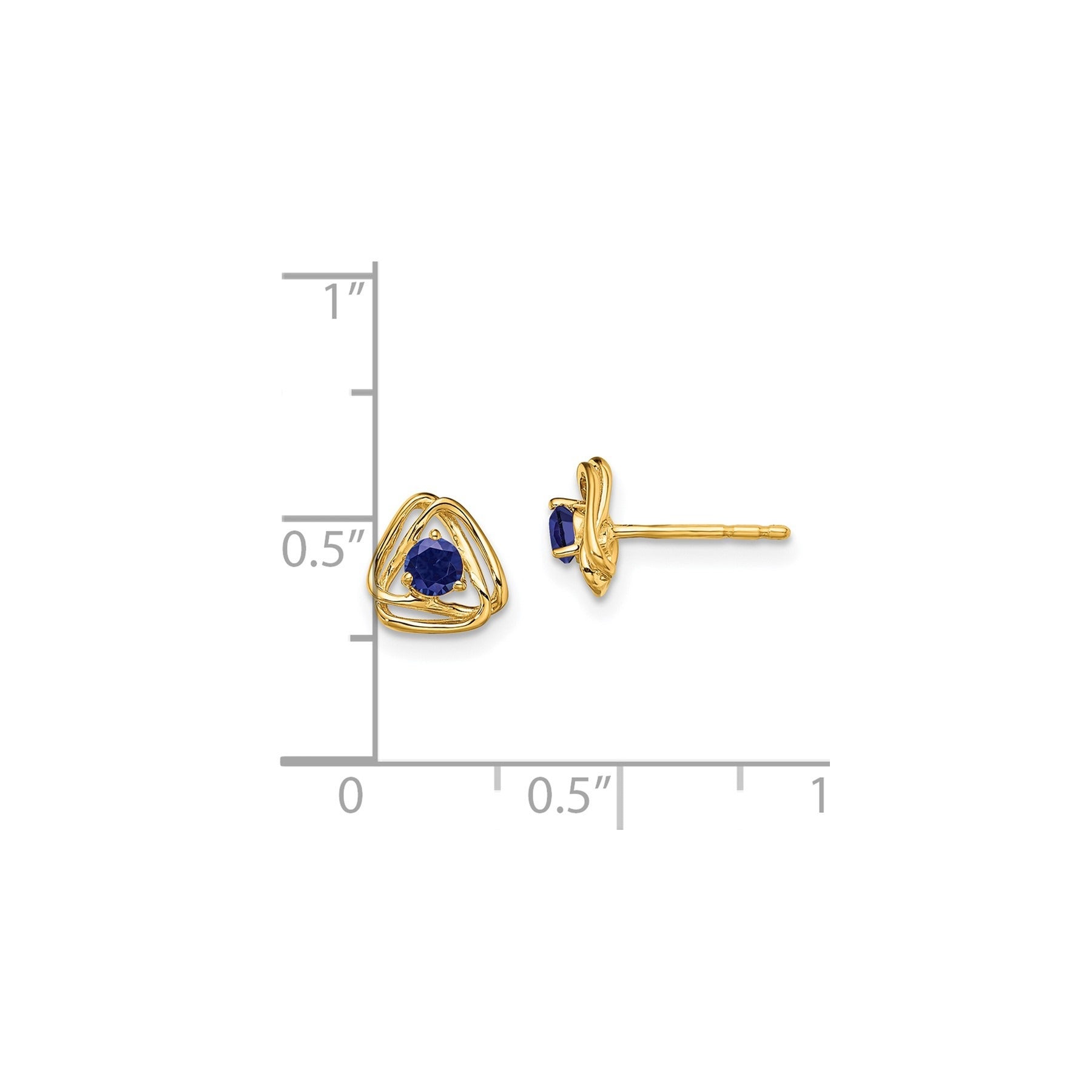 14k Gold Lab Created Sapphire Triangle Post Earrings