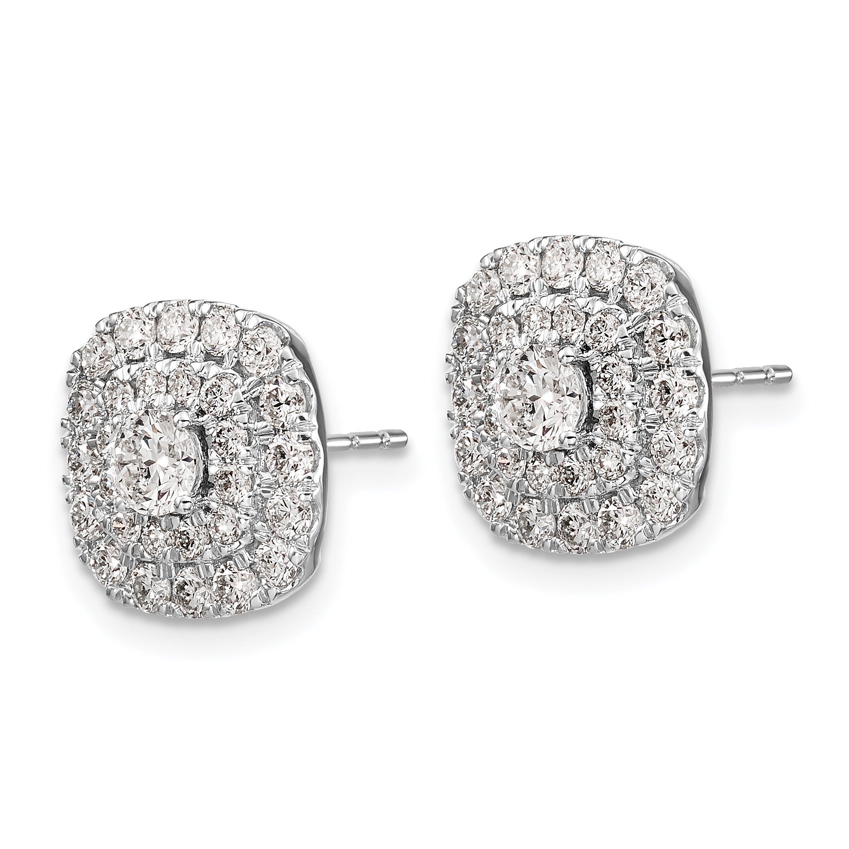 14K White Gold Lab Grown Diamond Double Halo Cluster Post Stud Earrings