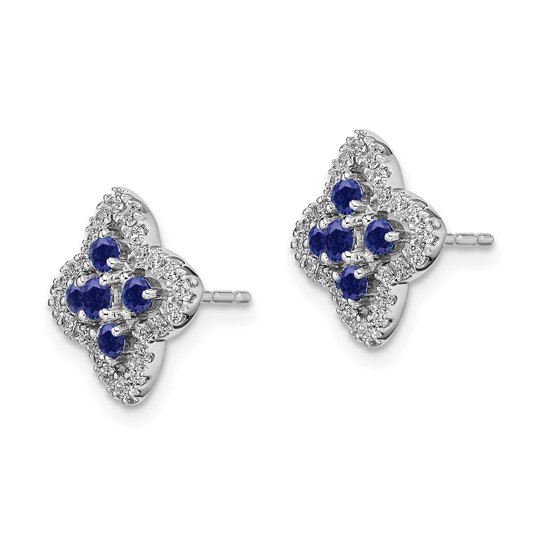 14k White Gold Lab Grown Diamond and Sapphire Stud Earrings