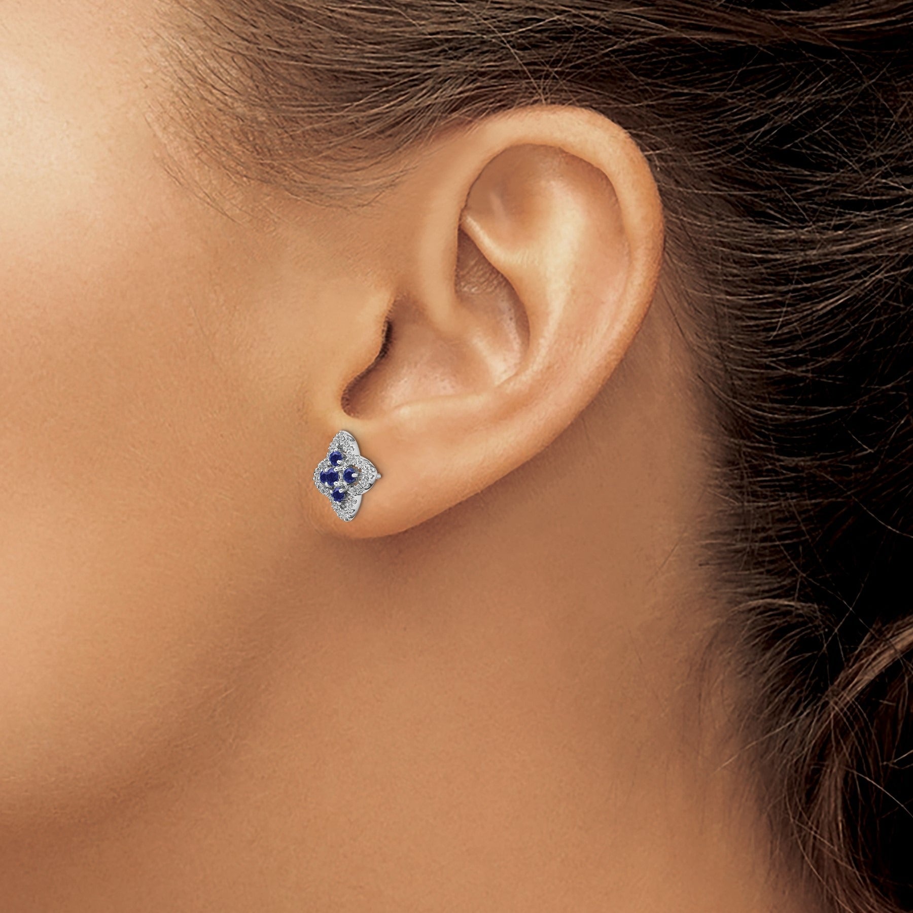 14k White Gold Lab Grown Diamond and Sapphire Stud Earrings