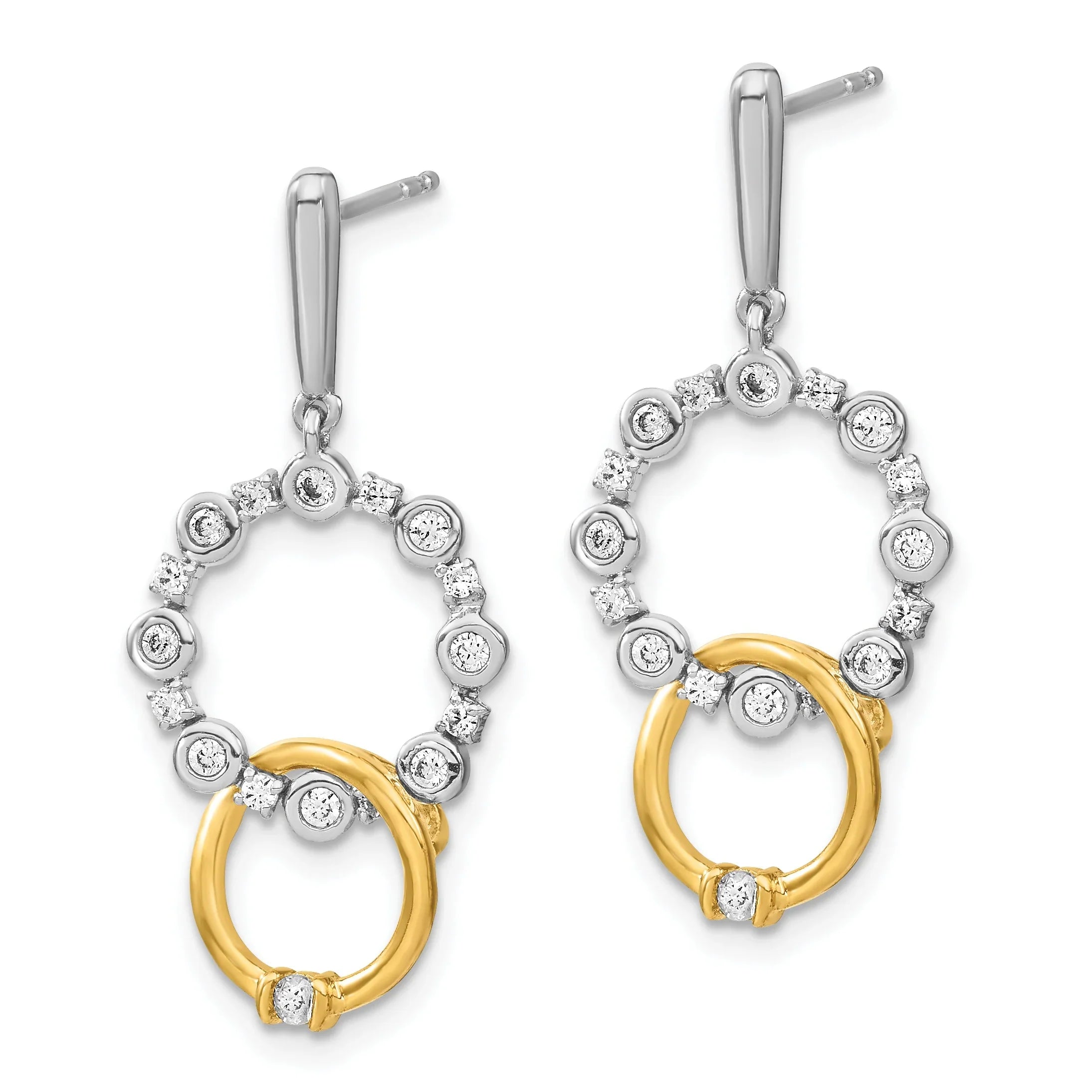 14k Two-tone Lab Diamond Circle Drop Post Dangle Earrings - Fine Diamond