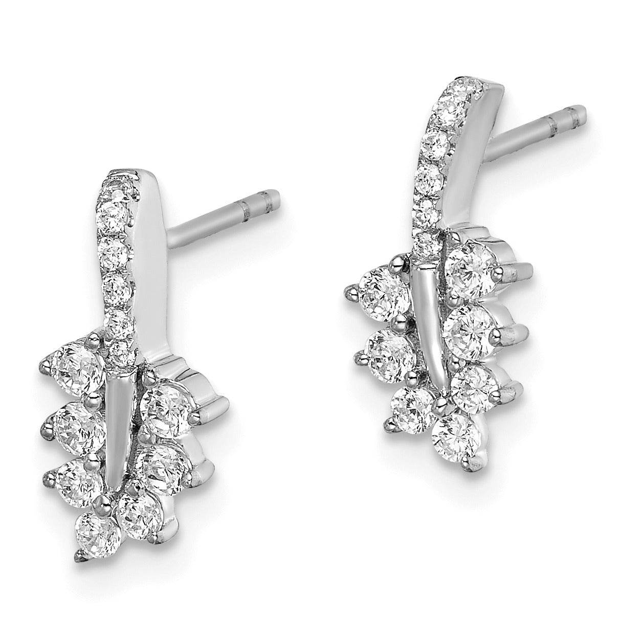 14k White Gold Lab Grown Diamond Leaf Post Earrings