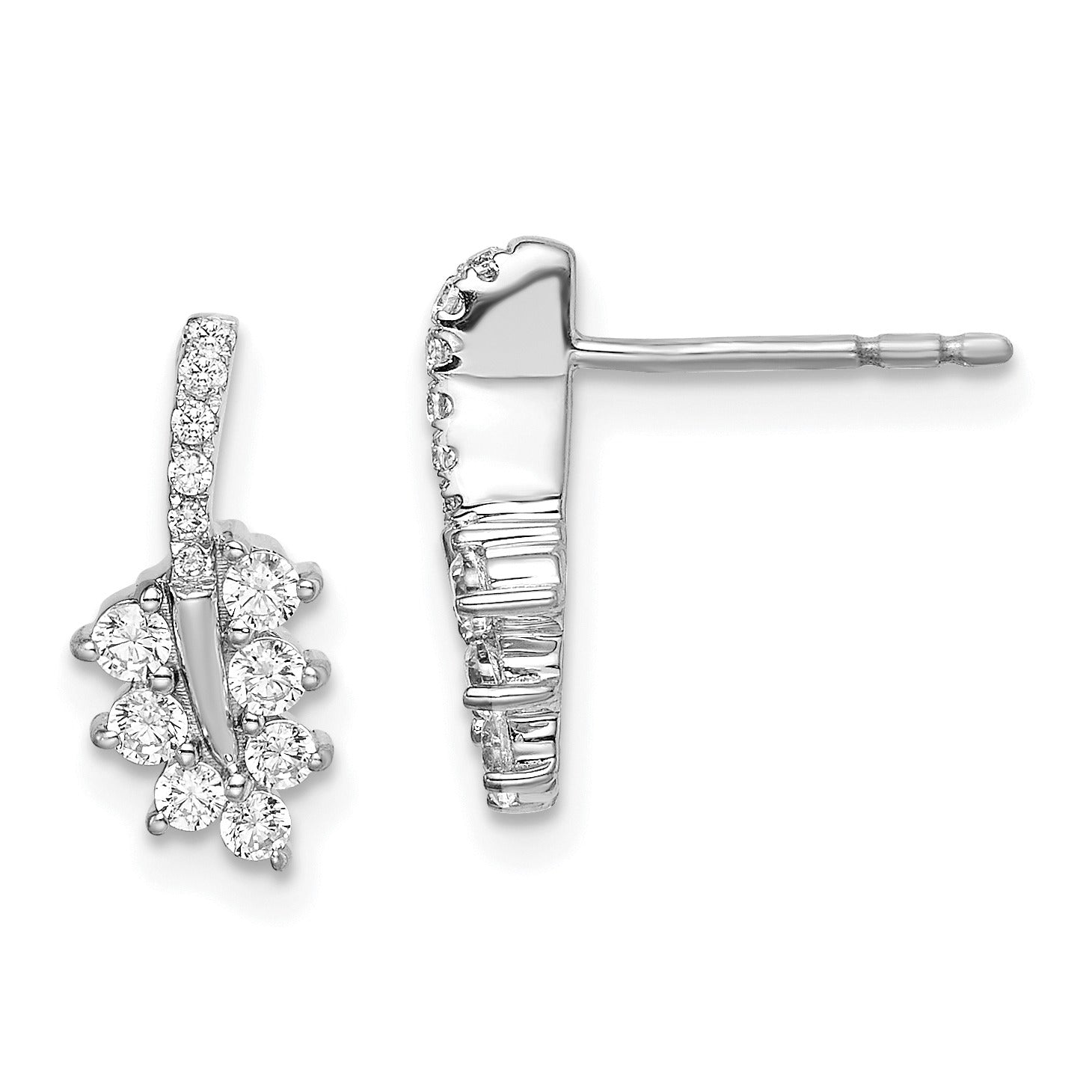 14k White Gold Lab Grown Diamond Leaf Post Earrings