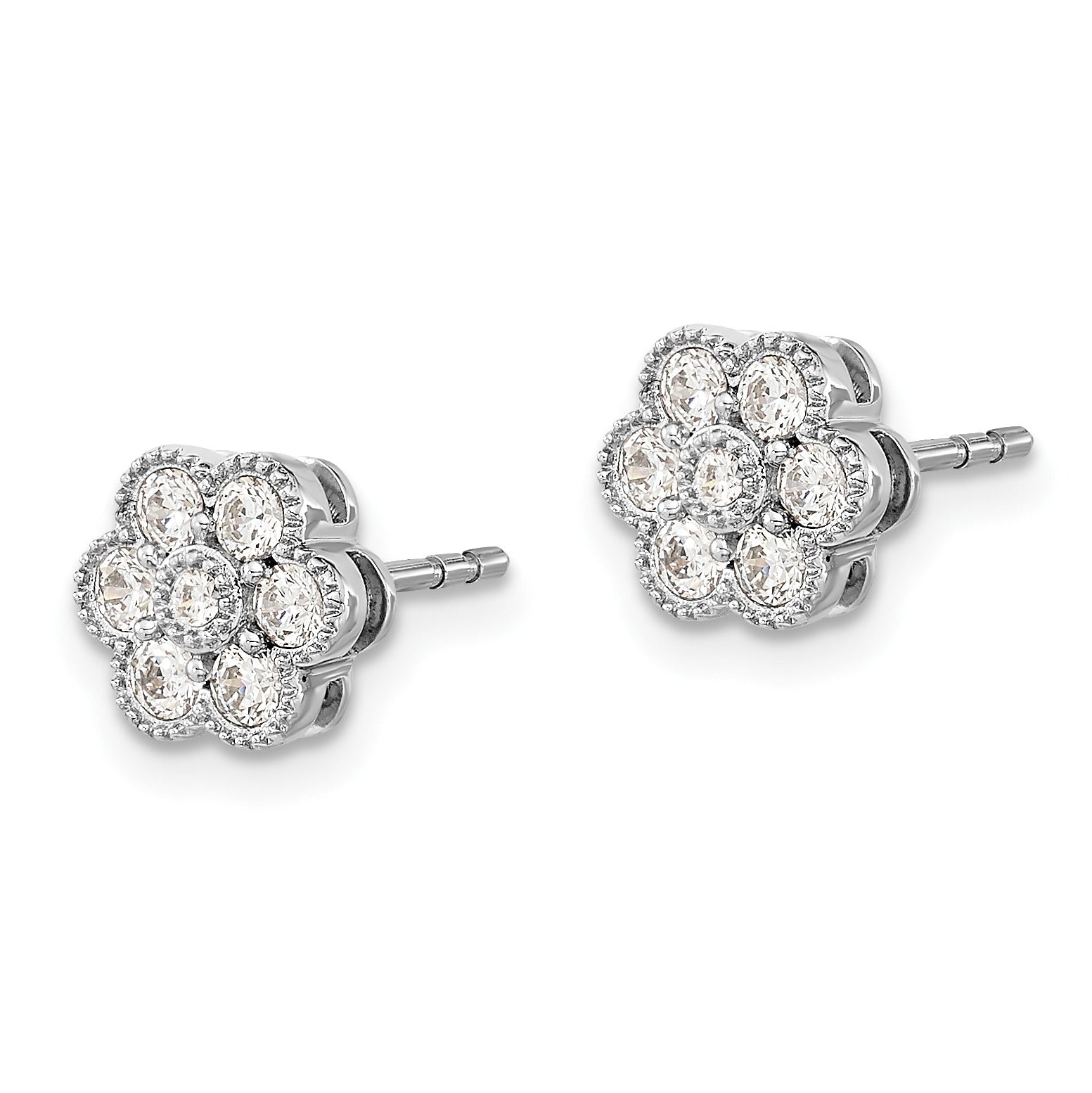 14k White Gold Lab Grown Diamond Floral Post Stud Earrings 0.50 Ct