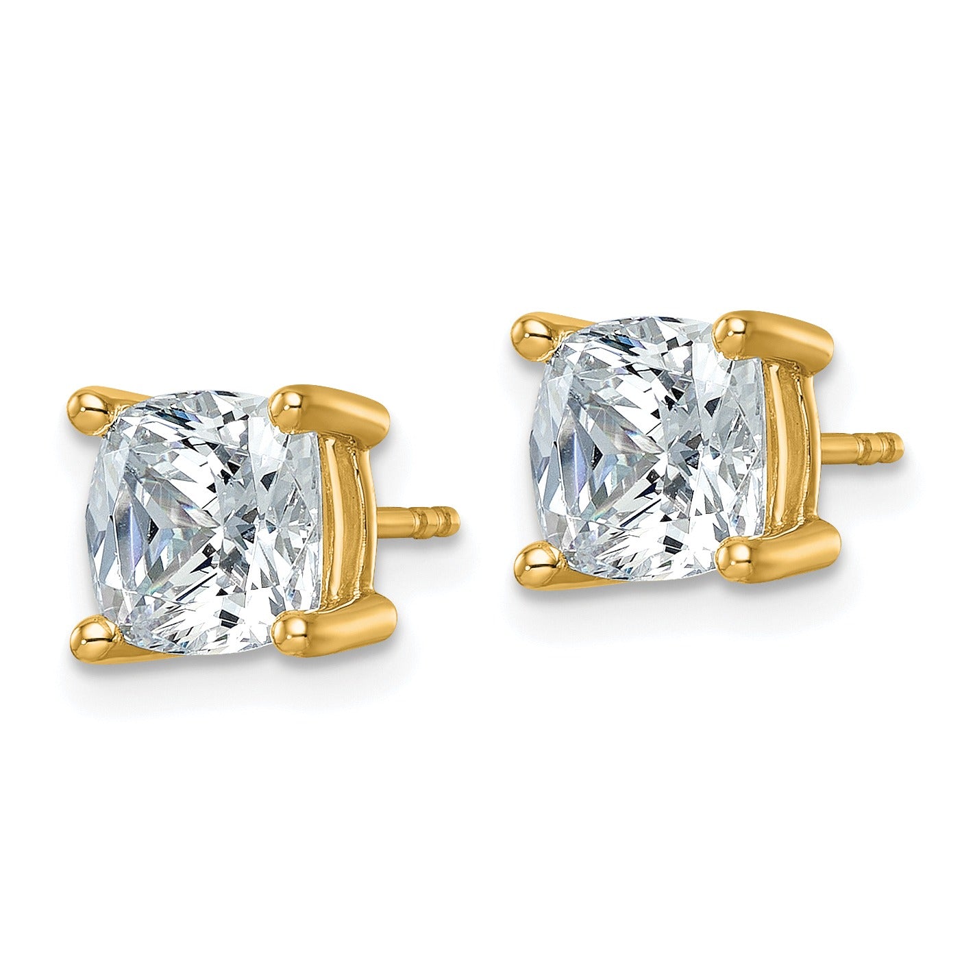 14K Gold Lab Grown Diamond Cushion Four Prong Stud Earrings