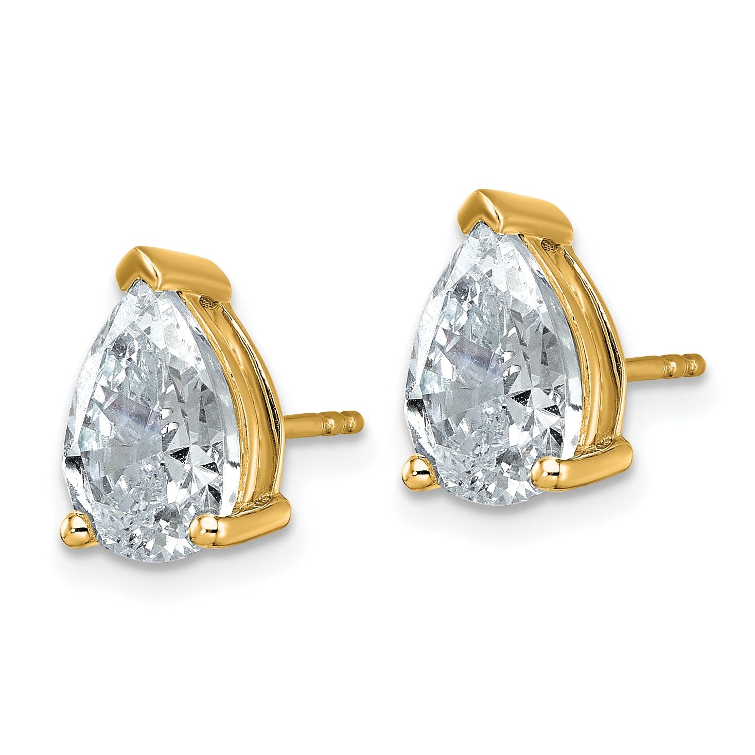 14K White Gold Lab Grown Diamond Pear Three Prong Stud Earrings