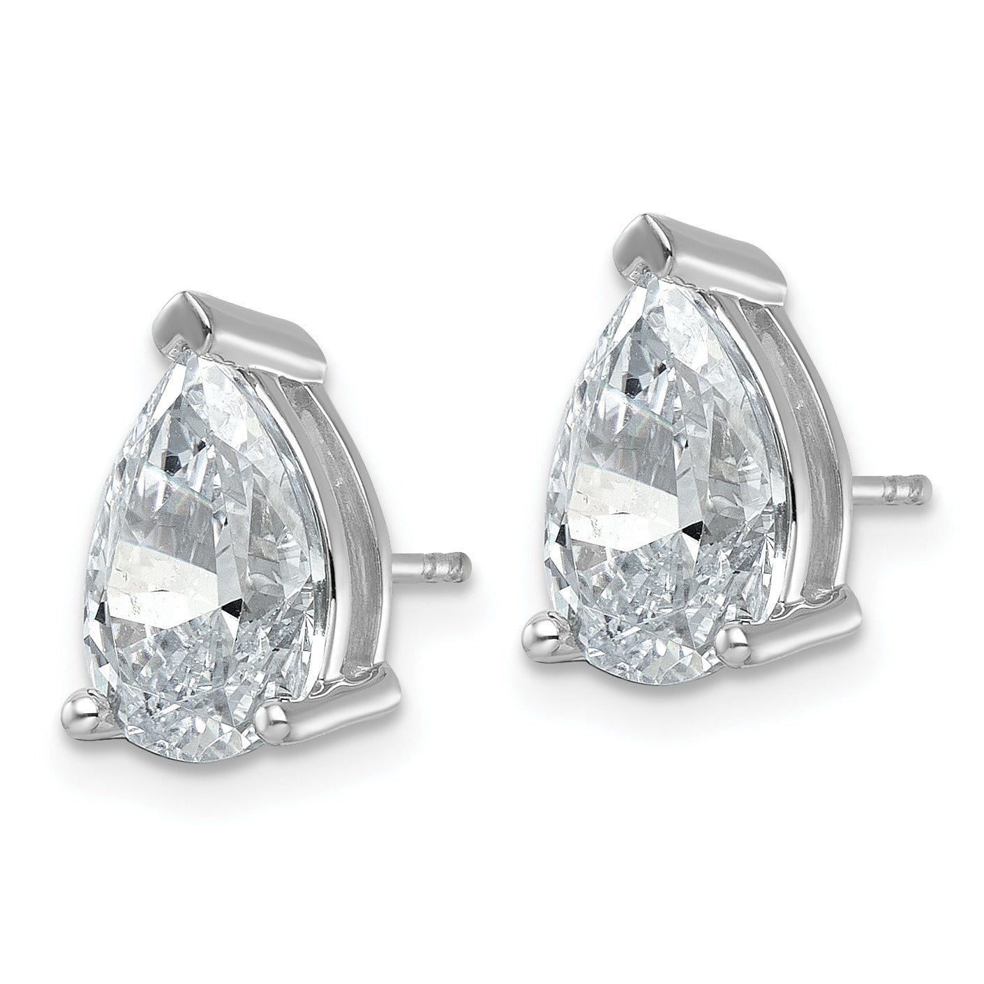 14K White Gold Lab Grown Diamond Pear Three Prong Stud Earrings