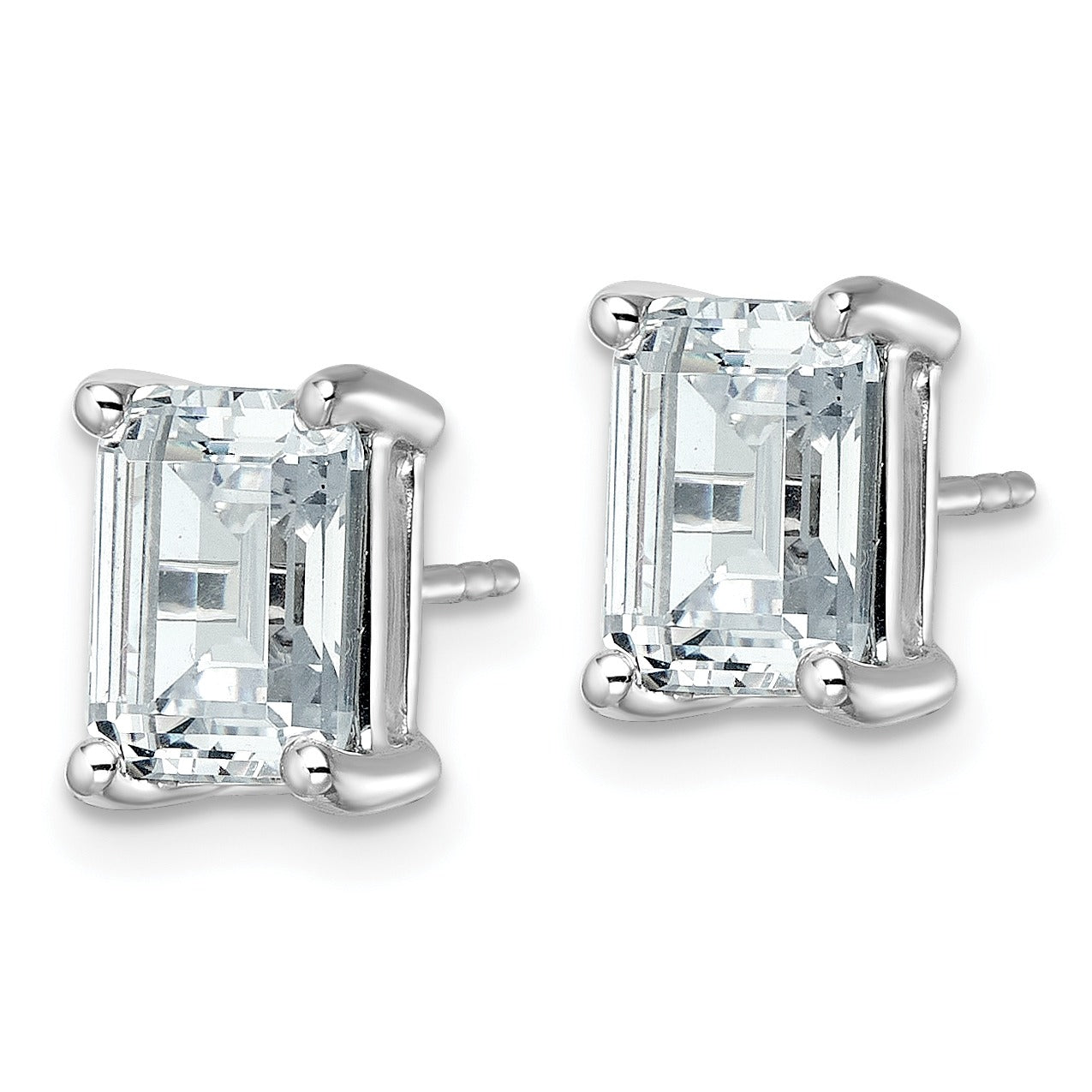 14K White Gold Lab Grown Emerald Diamond Four Prong Stud Earrings