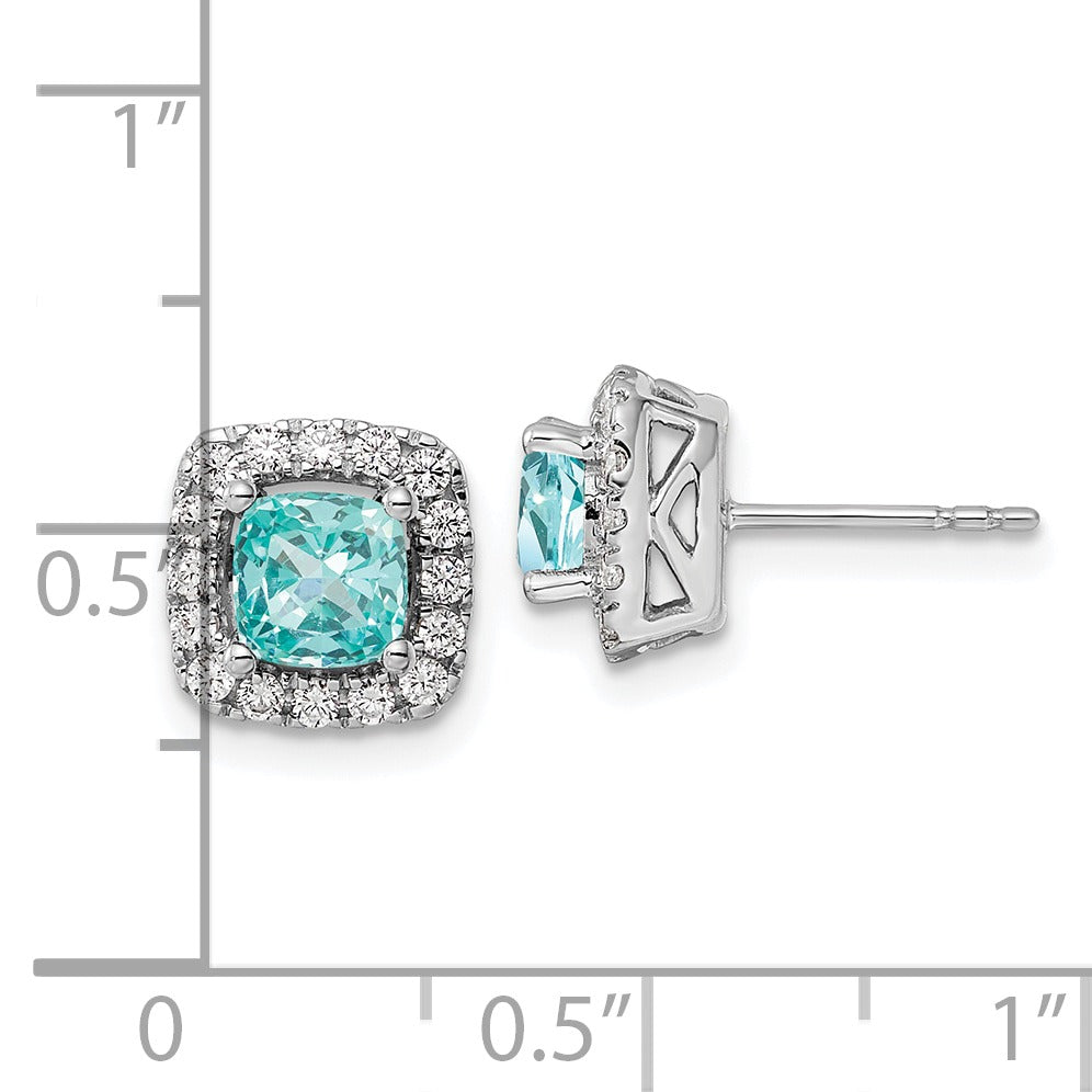 14K White Gold Lab Grown Diamond and Paraiba Halo Post Studs Earrings