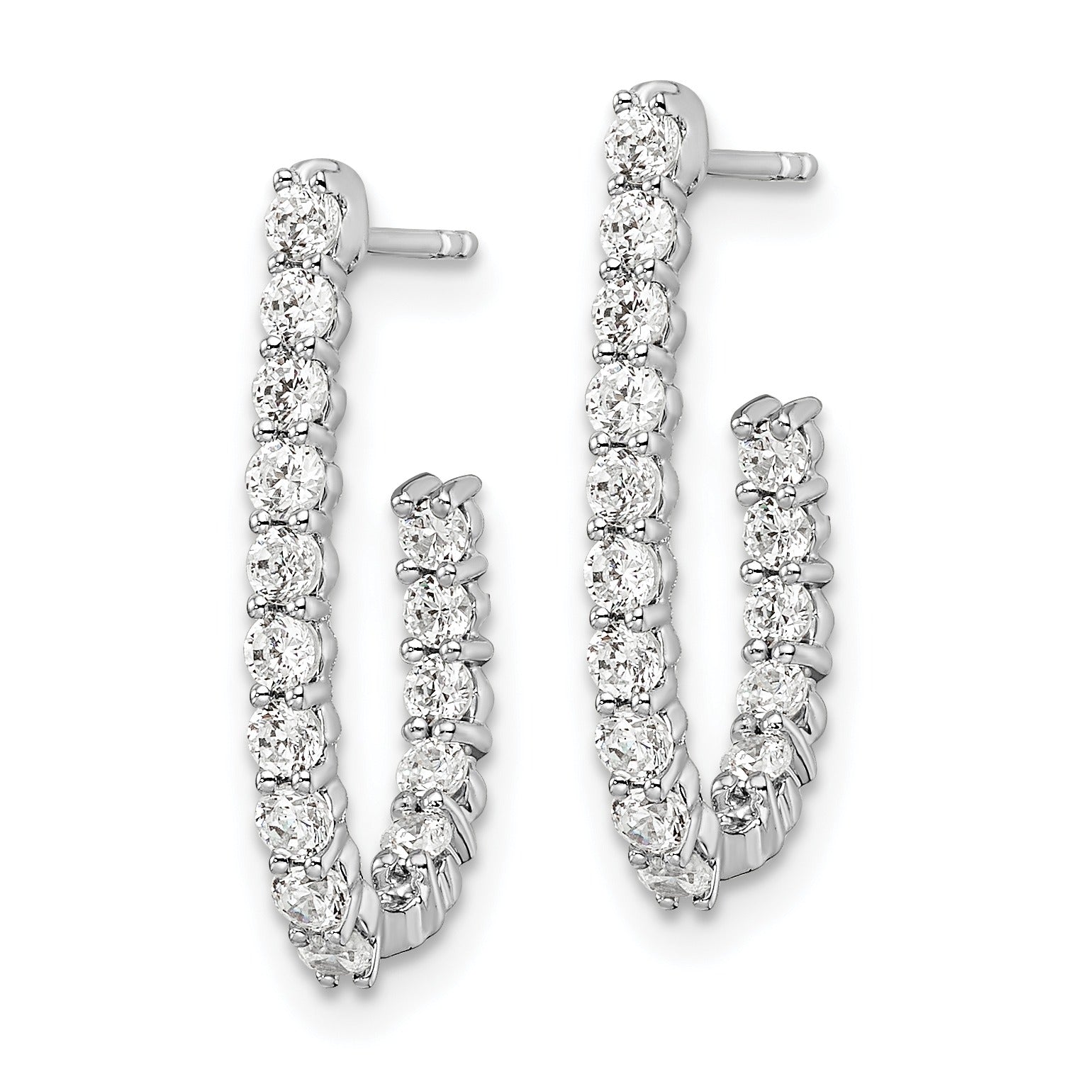 14k White Gold Lab Grown Diamond J-Hoop Earrings 1 Ct