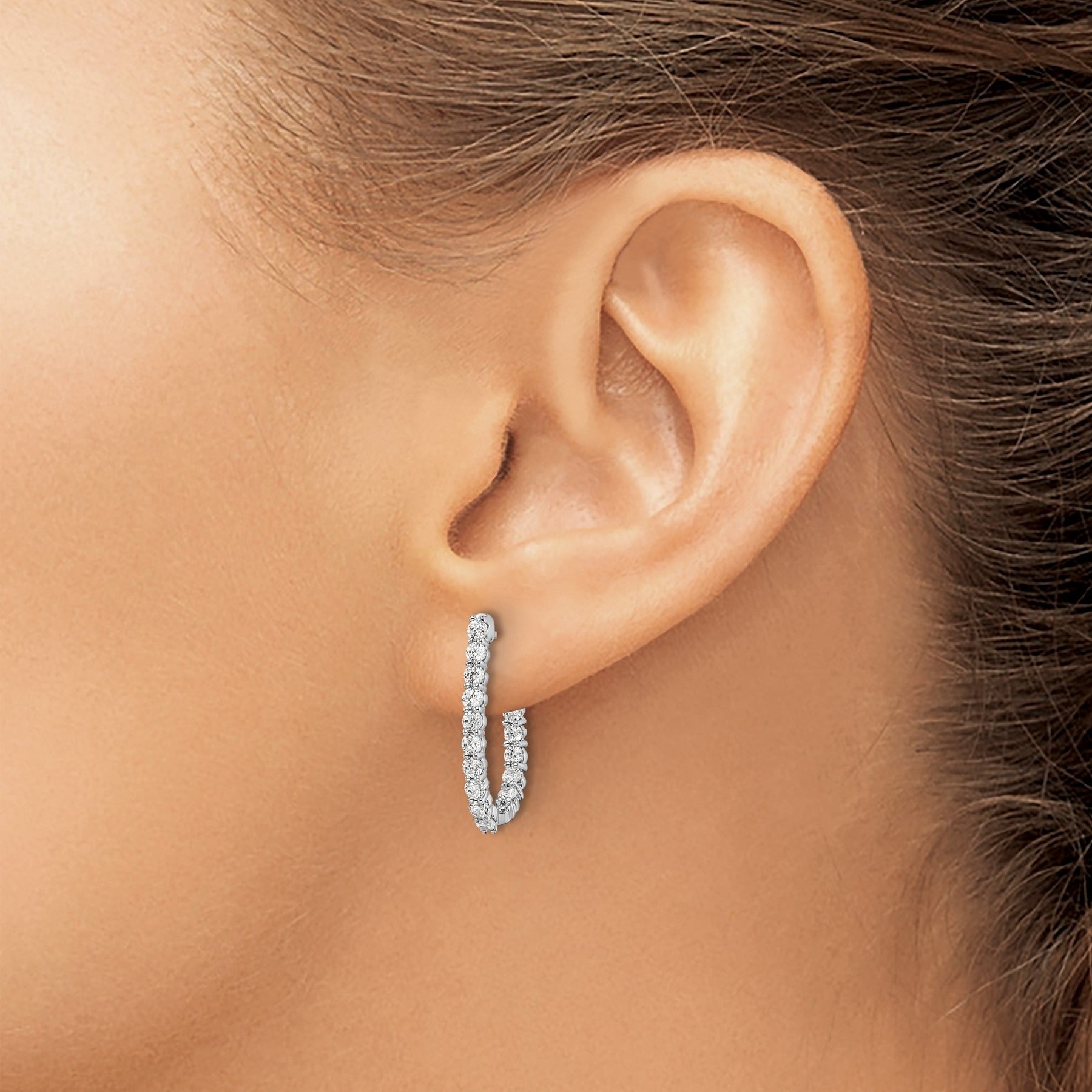14k White Gold Lab Grown Diamond J-Hoop Hoop Earrings