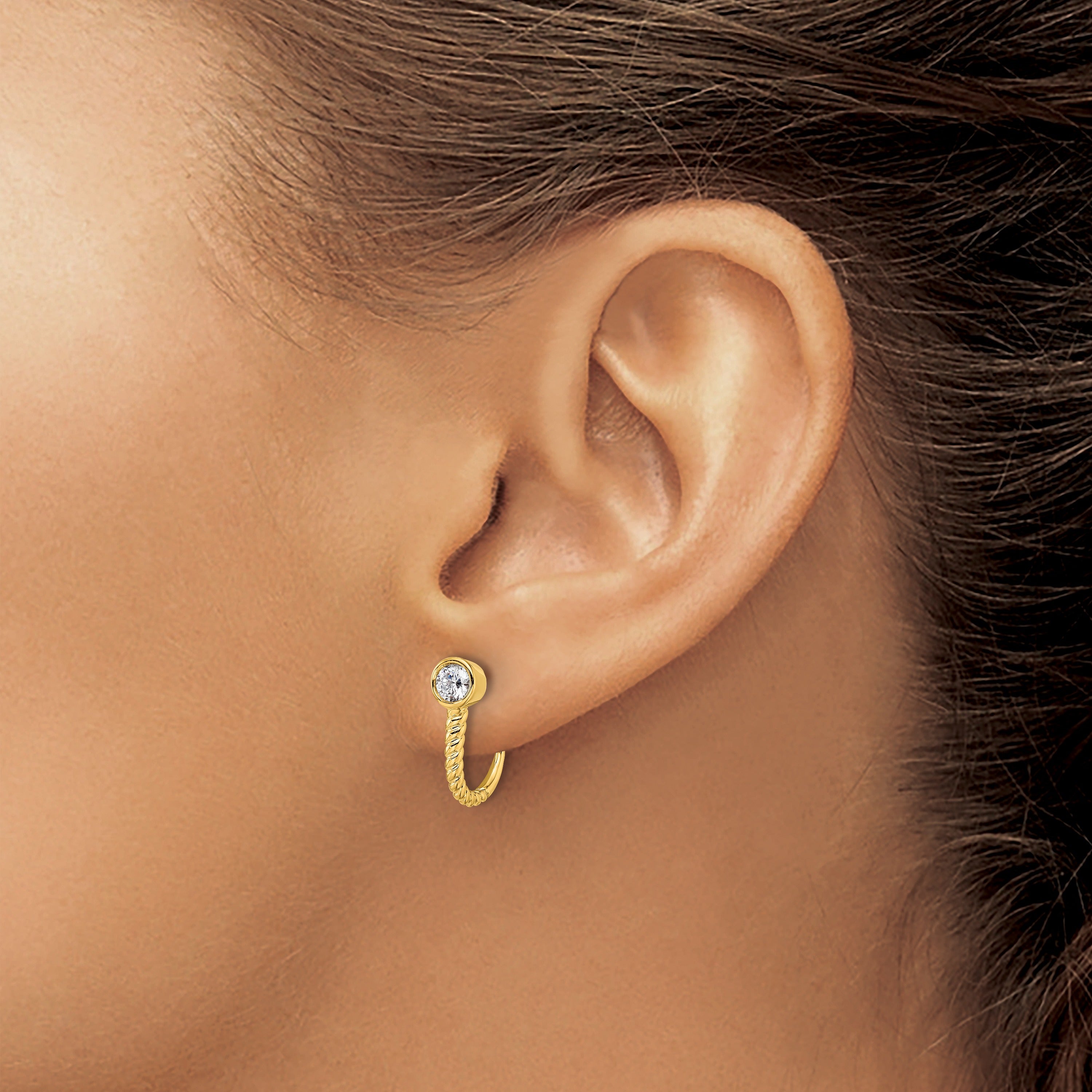 Lab Grown Diamond J-Hoop Earrings 14k Gold