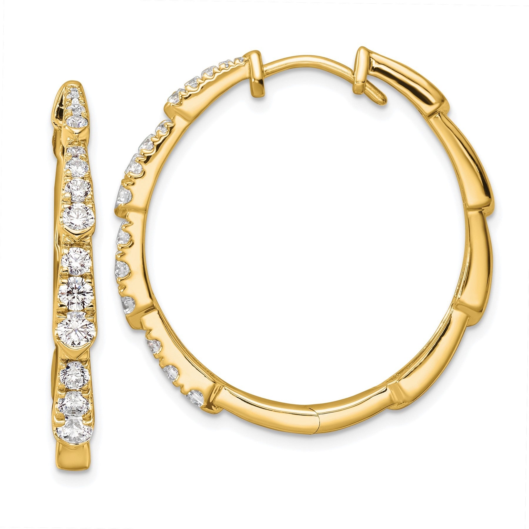 14K Gold Lab Grown Diamond Round Hoop Earrings