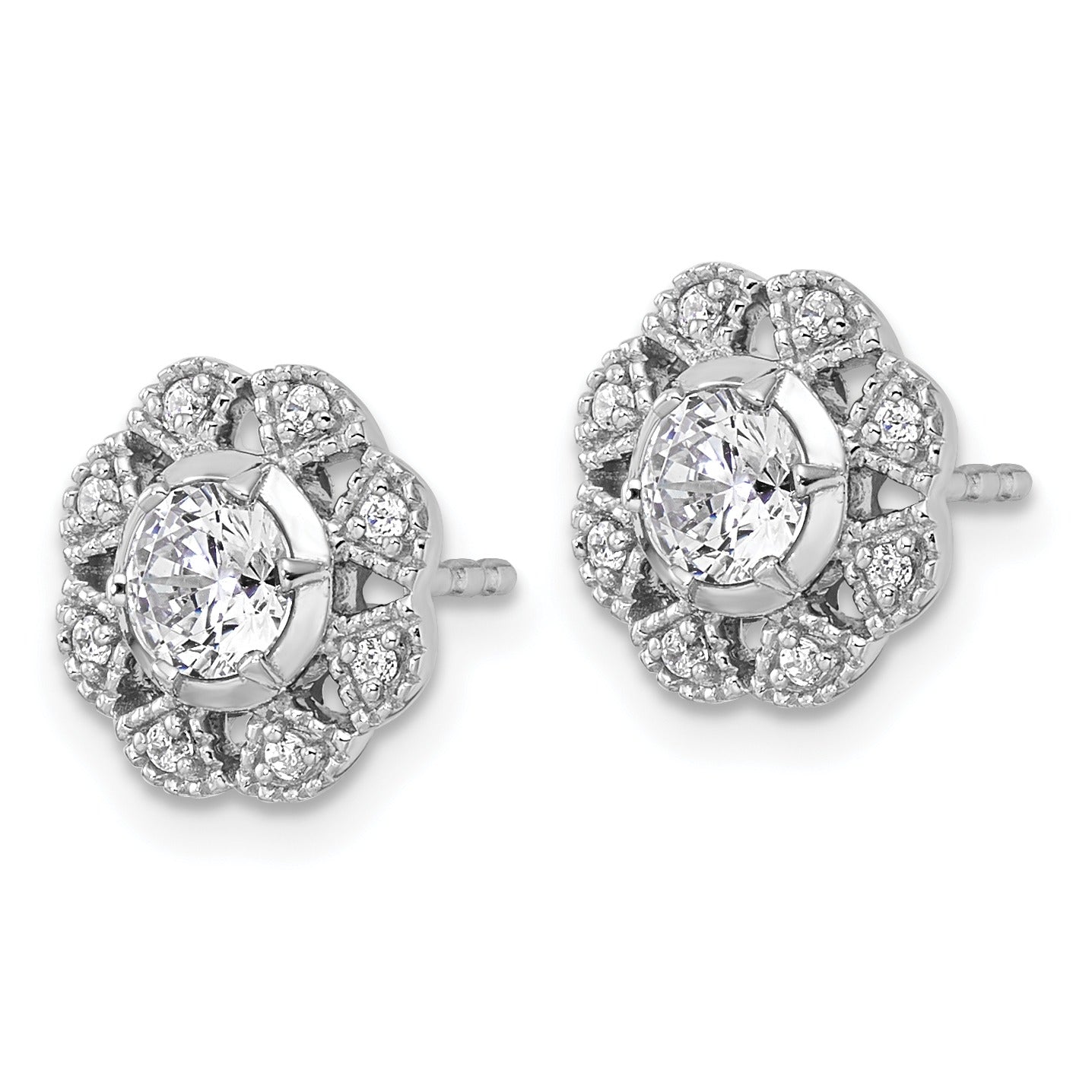 14K Gold Lab Grown Diamond Floral Post Stud Earrings