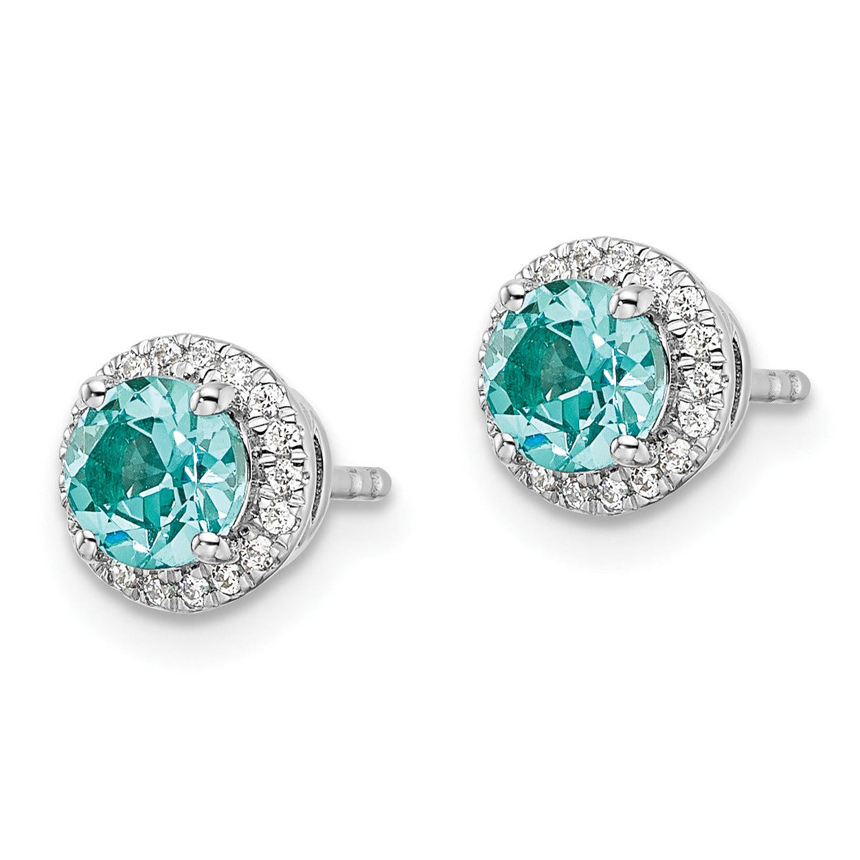 14k White Gold Lab Grown Diamond and Lab Created Paraiba Post Earrings 0.125 Ct.