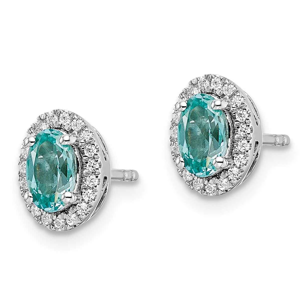 14K White Gold Lab Grown Diamond and Oval Paraiba Stud Earrings