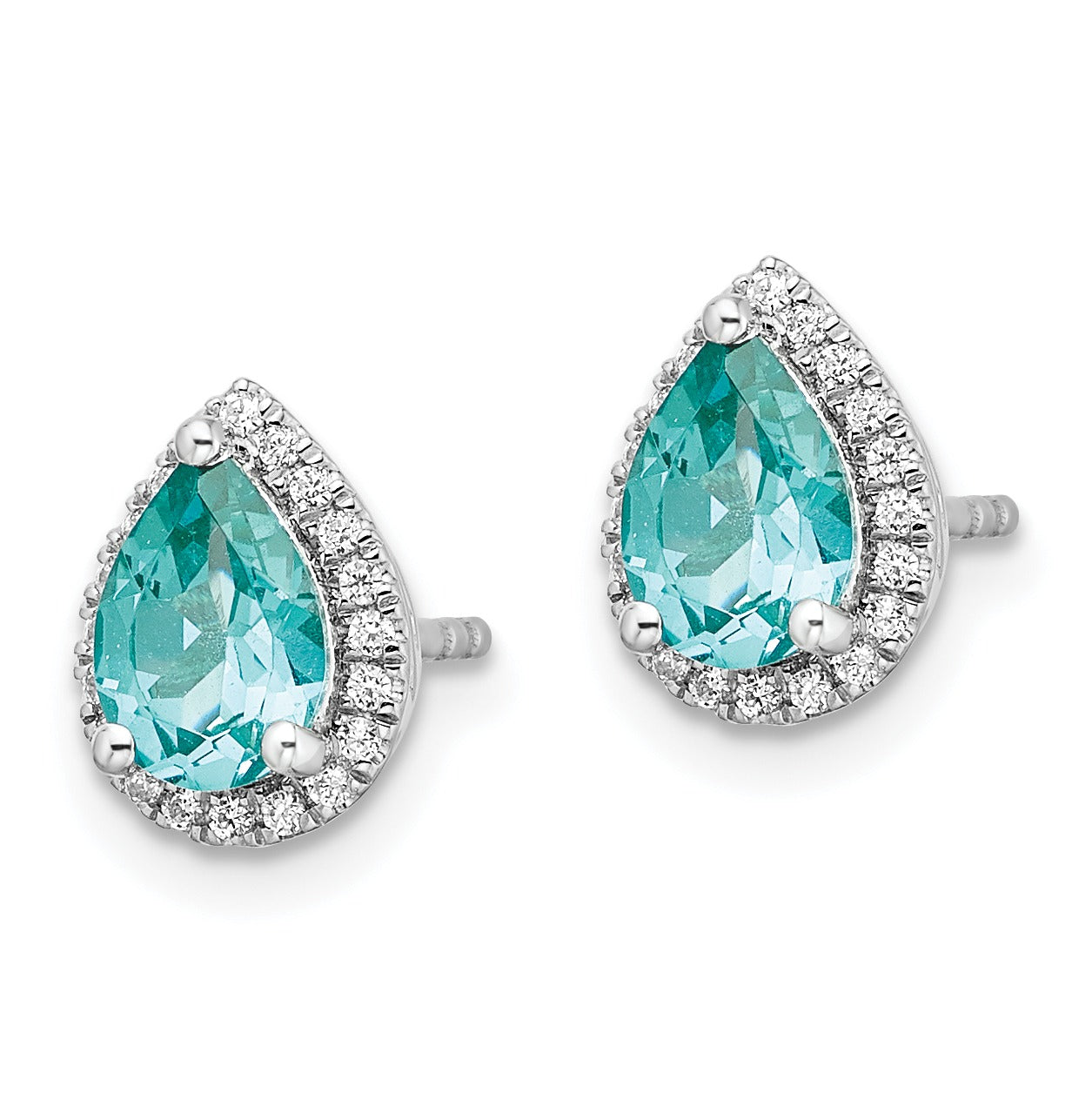 14k White Gold Lab Grown Diamond and Paraiba Pear Stud Earrings 0.16 Ct