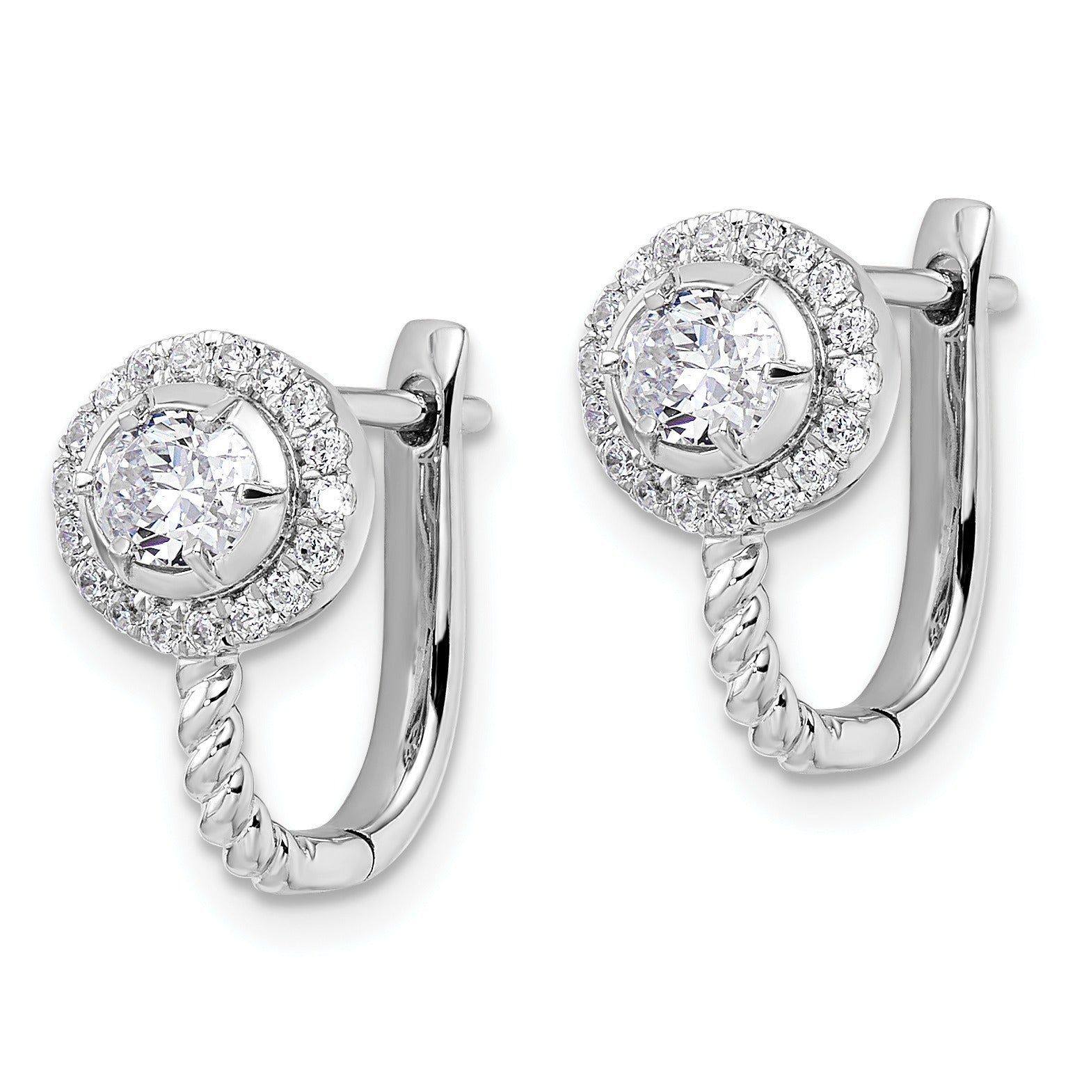 14k White Gold Lab Grown Diamond Circle Hinged Hoop Earrings