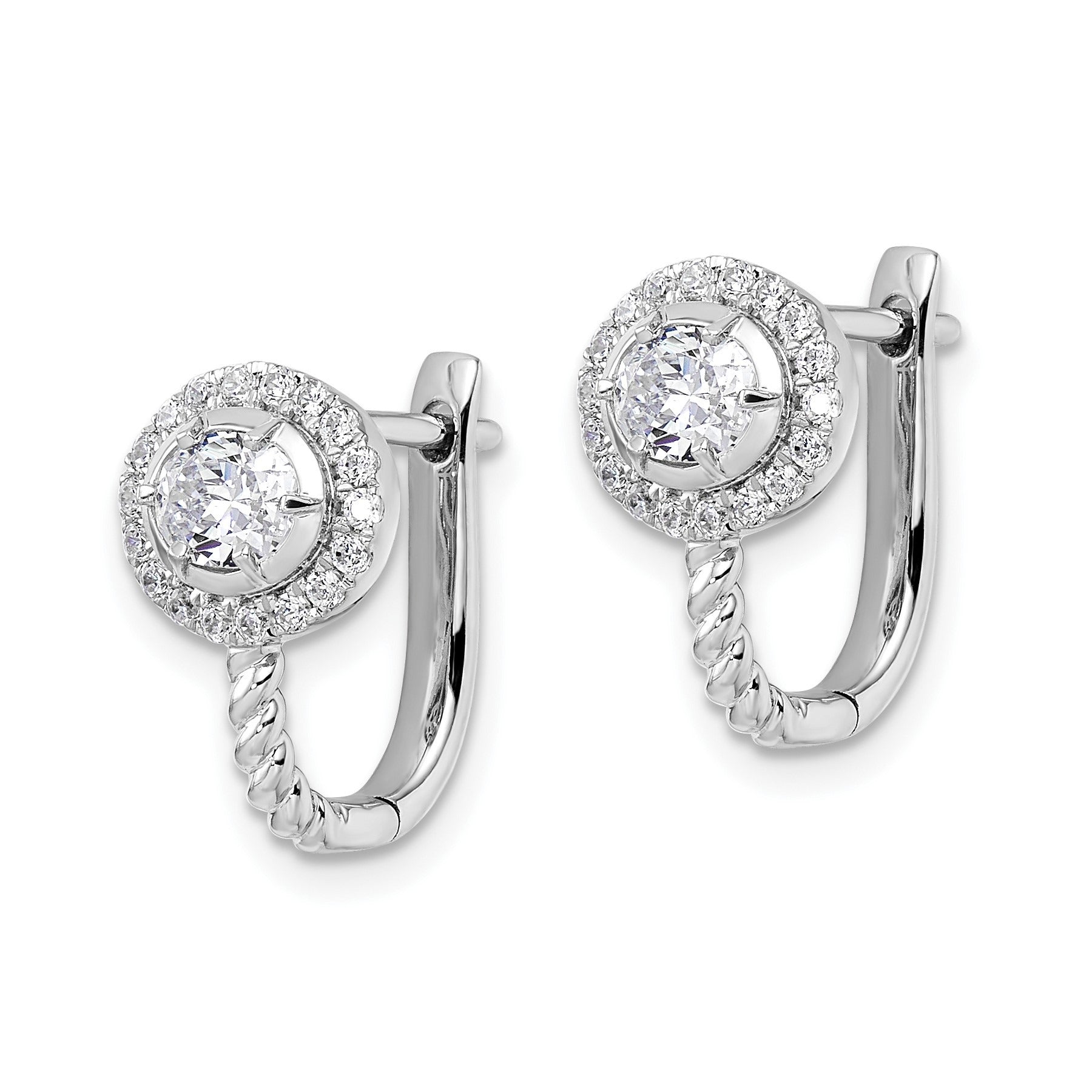 14k White Gold Lab Grown Diamond Circle Hinged Hoop Earrings