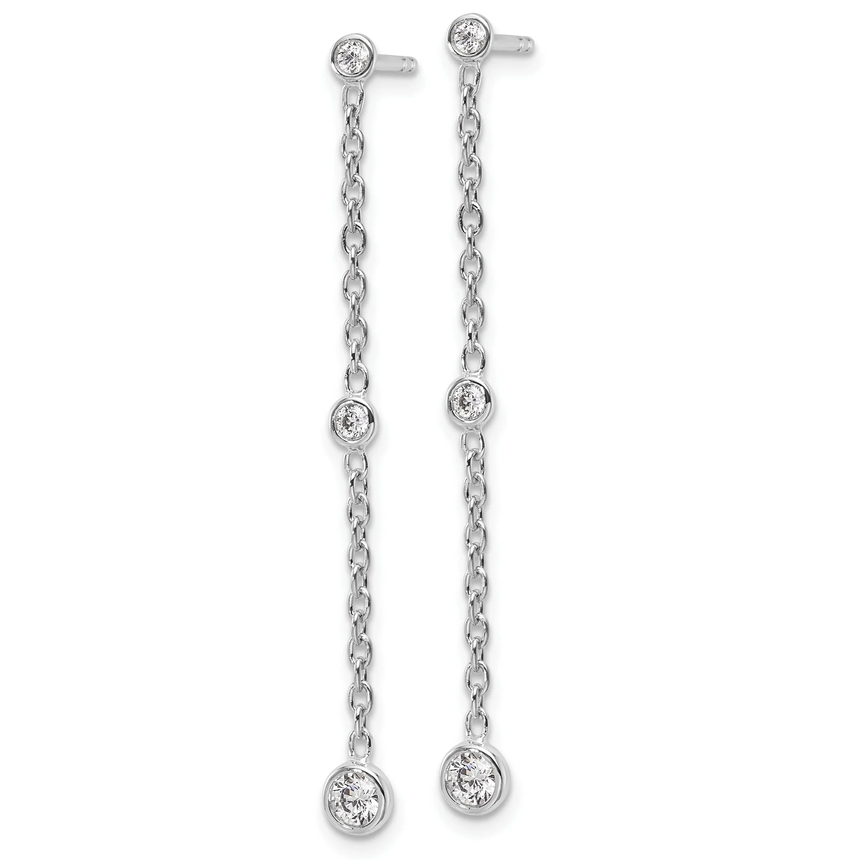 14K Gold Lab Diamond Graduated Dangle Hanging Earrings - Fine Diamond