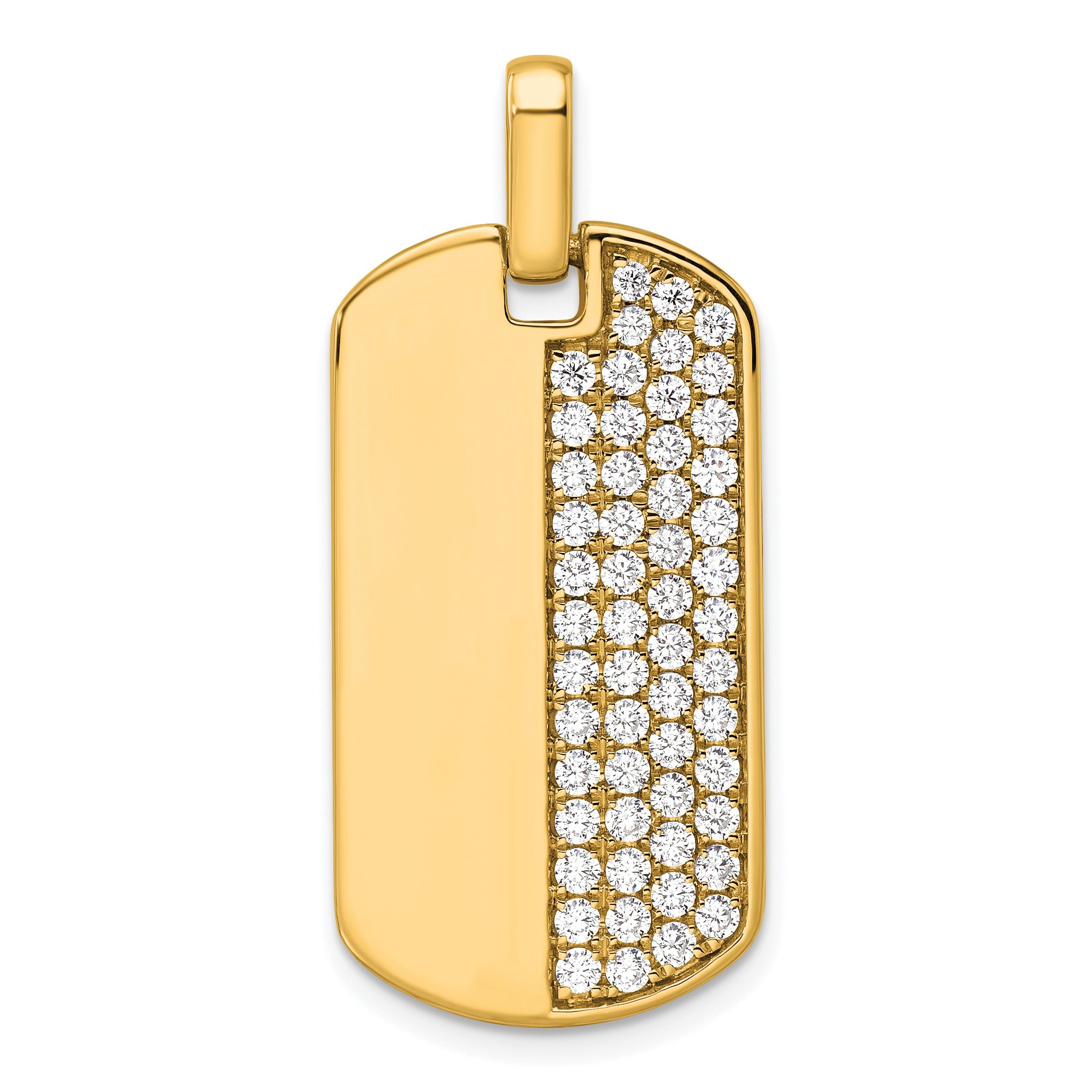 14K Gold  1 carat Lab Grown Diamond Dog Tag Pendant