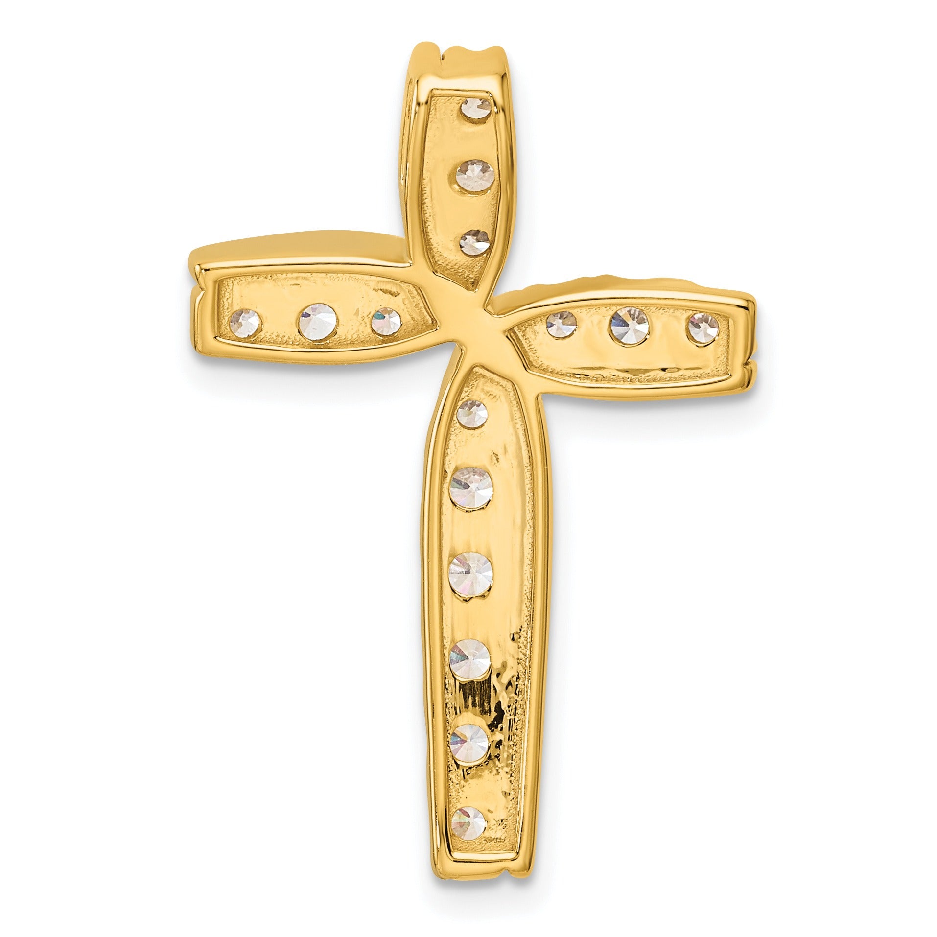 14k Yellow Gold Lab Grown Diamond Cross Chain Slide Pendant