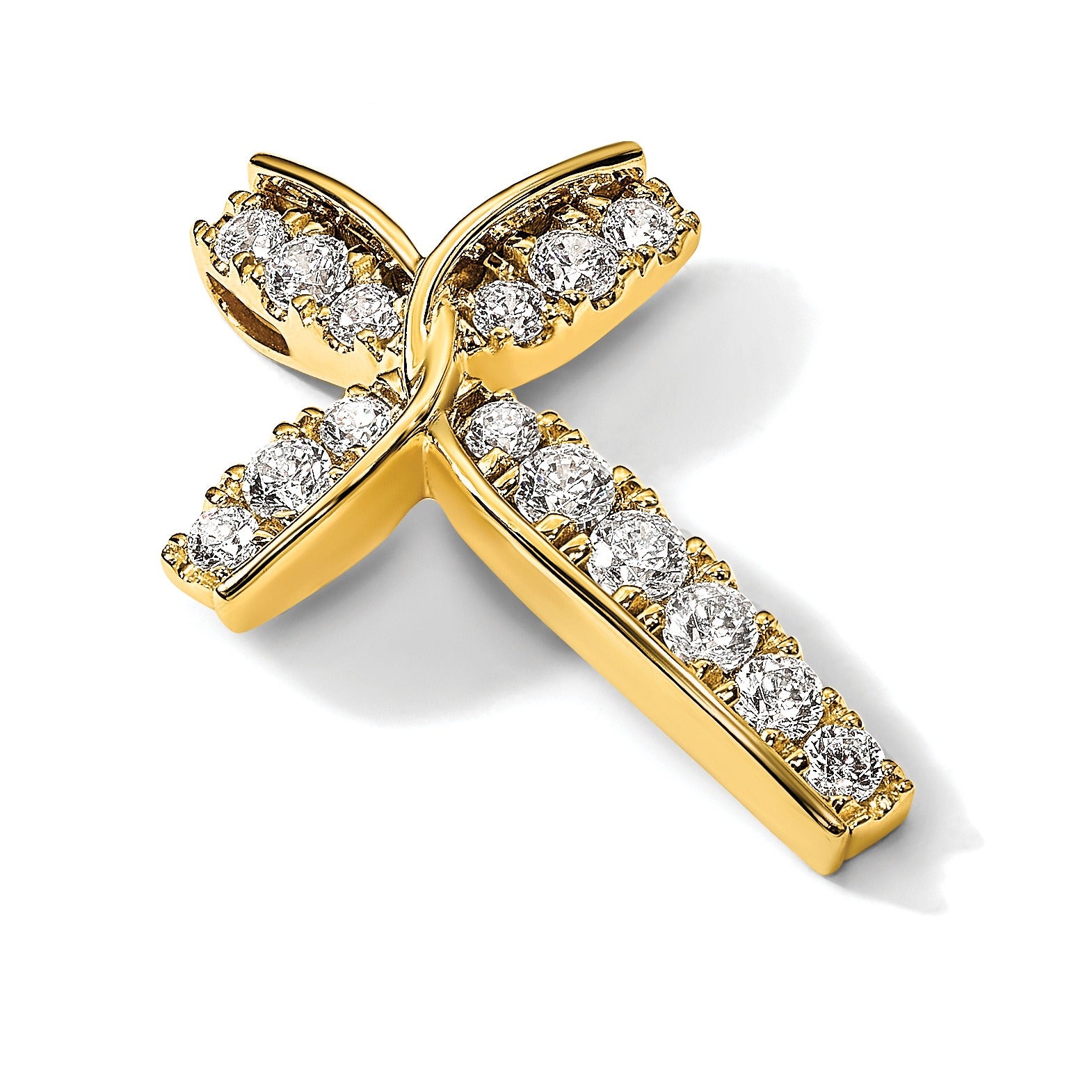 14k Yellow Gold Lab Grown Diamond Cross Chain Slide Pendant