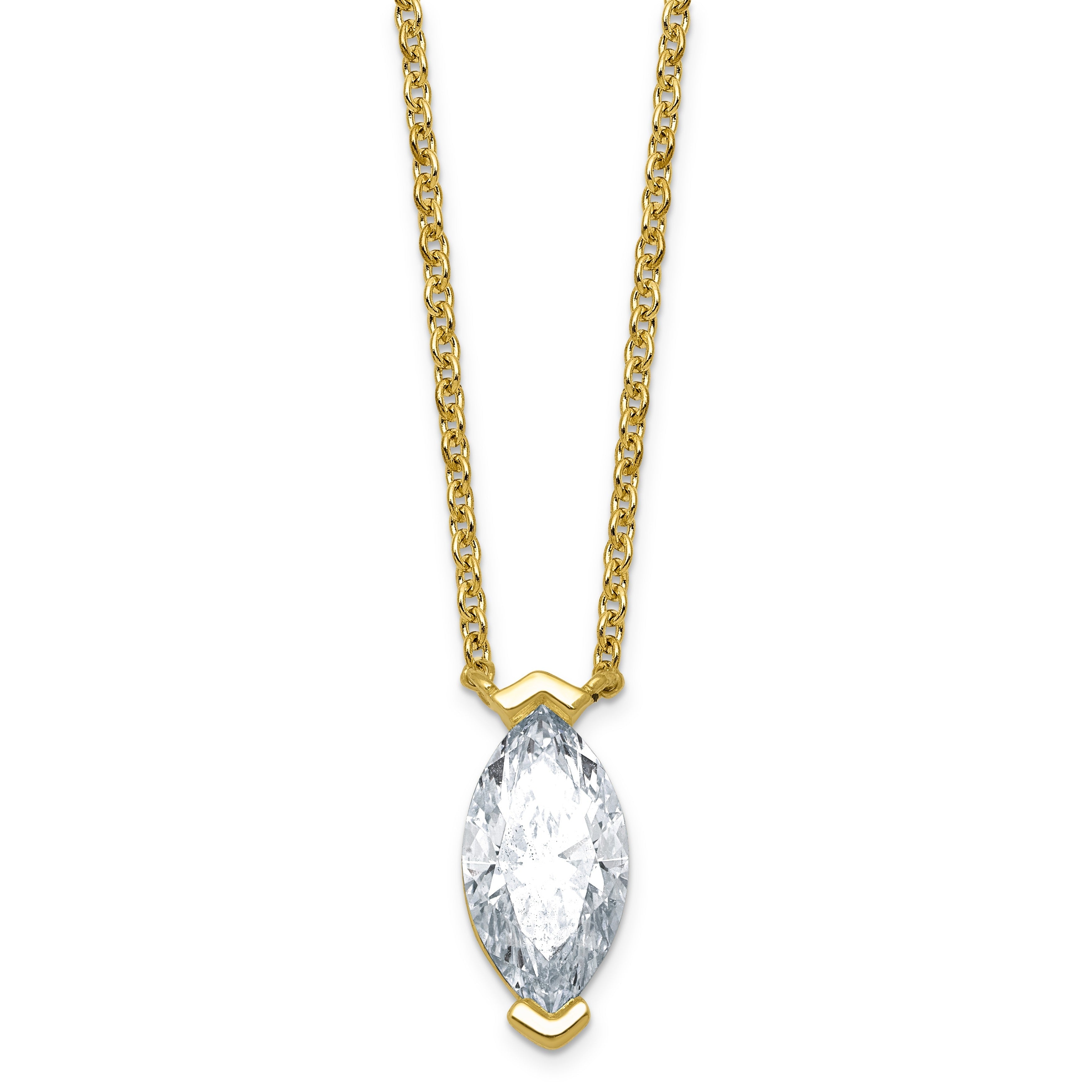 2.09 CT White Marquise Lab Diamond Chevron V-Prong 14k Yellow Gold Solitaire Pendant Necklace