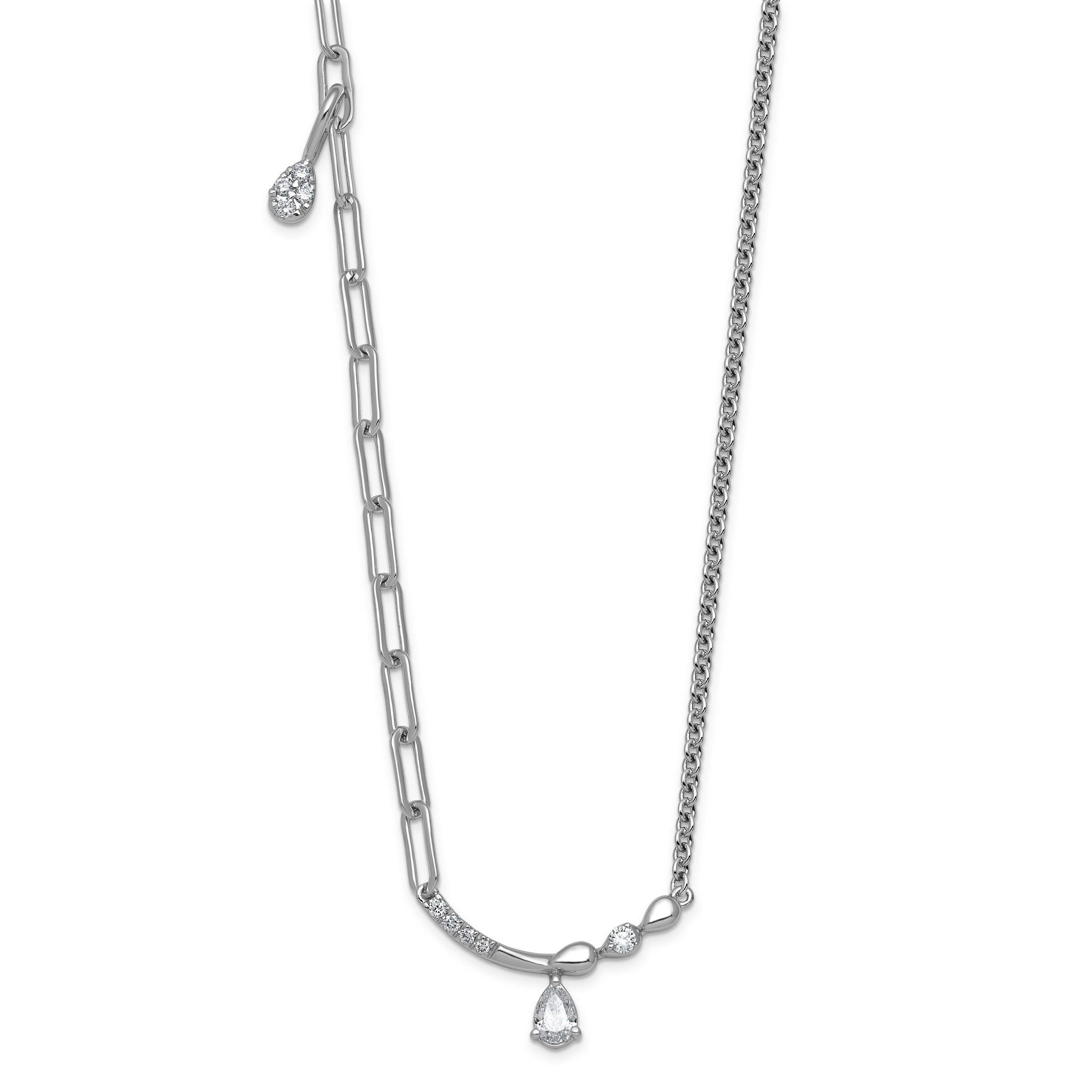 0.227CT Pear White Lab Grown Diamond Prong 14k White Gold Fashion Bar And Mixed Chain Charm Complete Necklace
