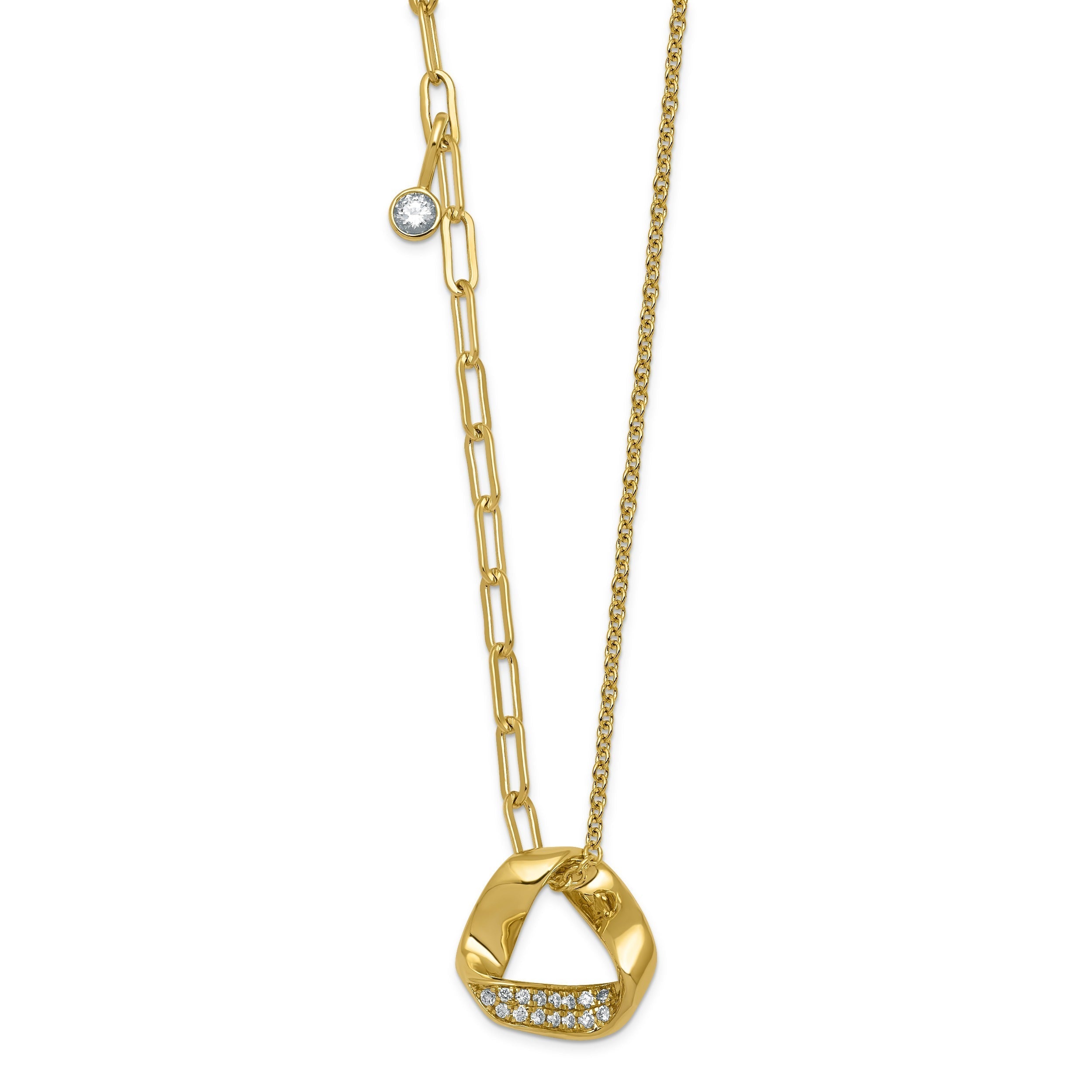 0.20 Ct Round White Lab Diamond Pave 14K Yellow Gold Slide Paperclip Cable Chain Necklace