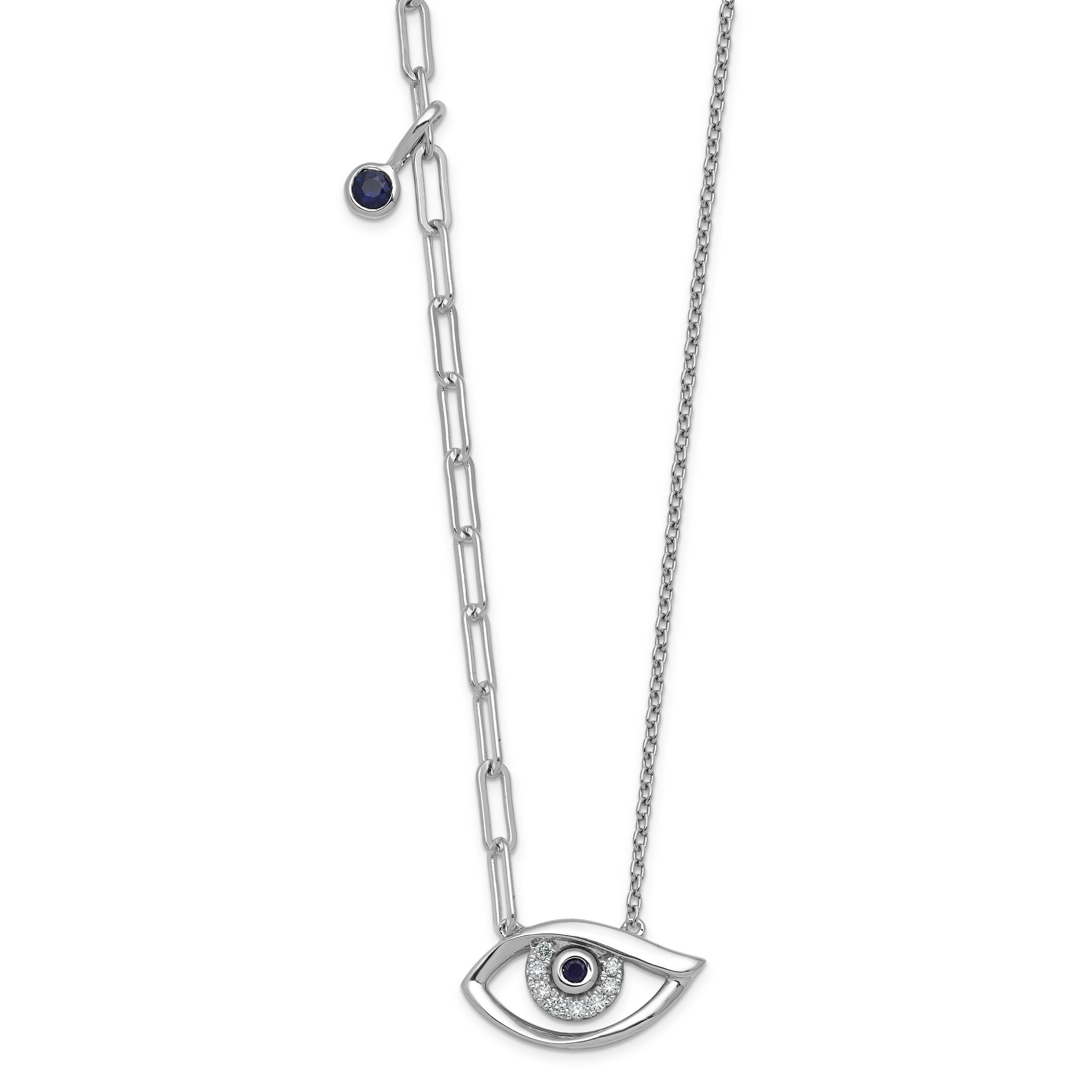 0.06 Ct Round White Lab Diamond Pave 14k White Gold Evil Eye Pendant Necklace