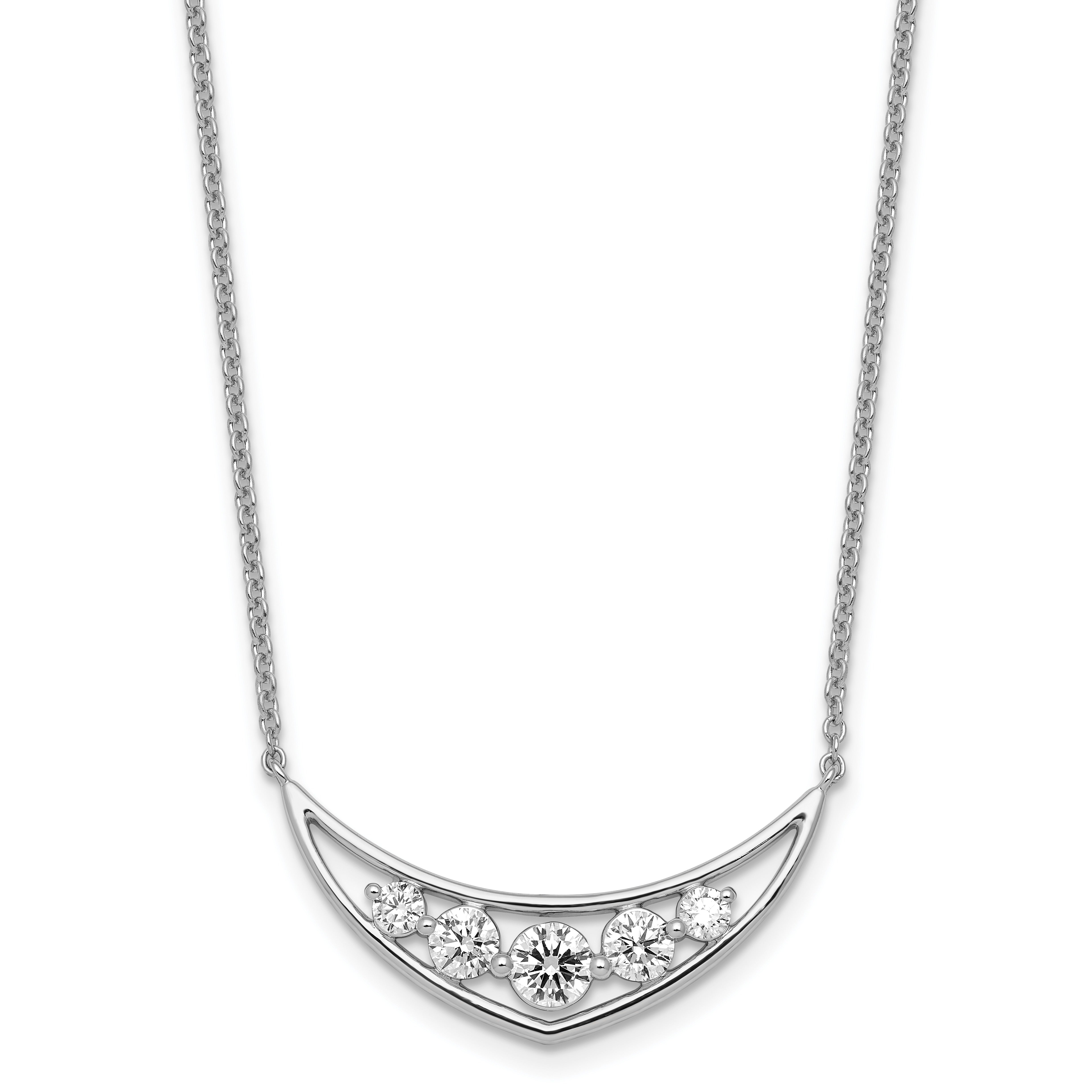 Round White Lab Grown Diamond Prong 14K White Gold Five Stone Curved Bar Necklace