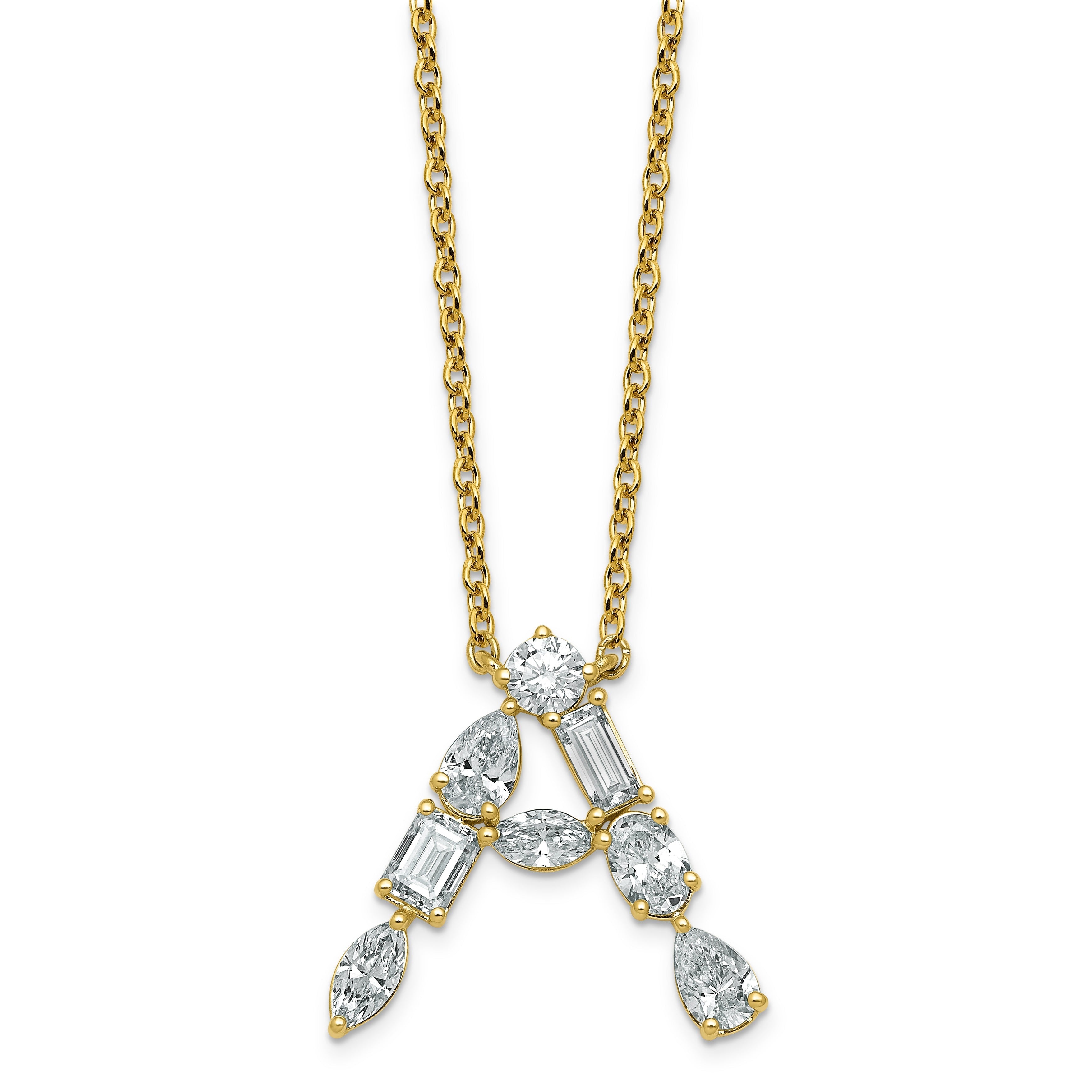White Lab Grown Diamond Prong 14K Yellow Gold Initial Cable Chain Necklace