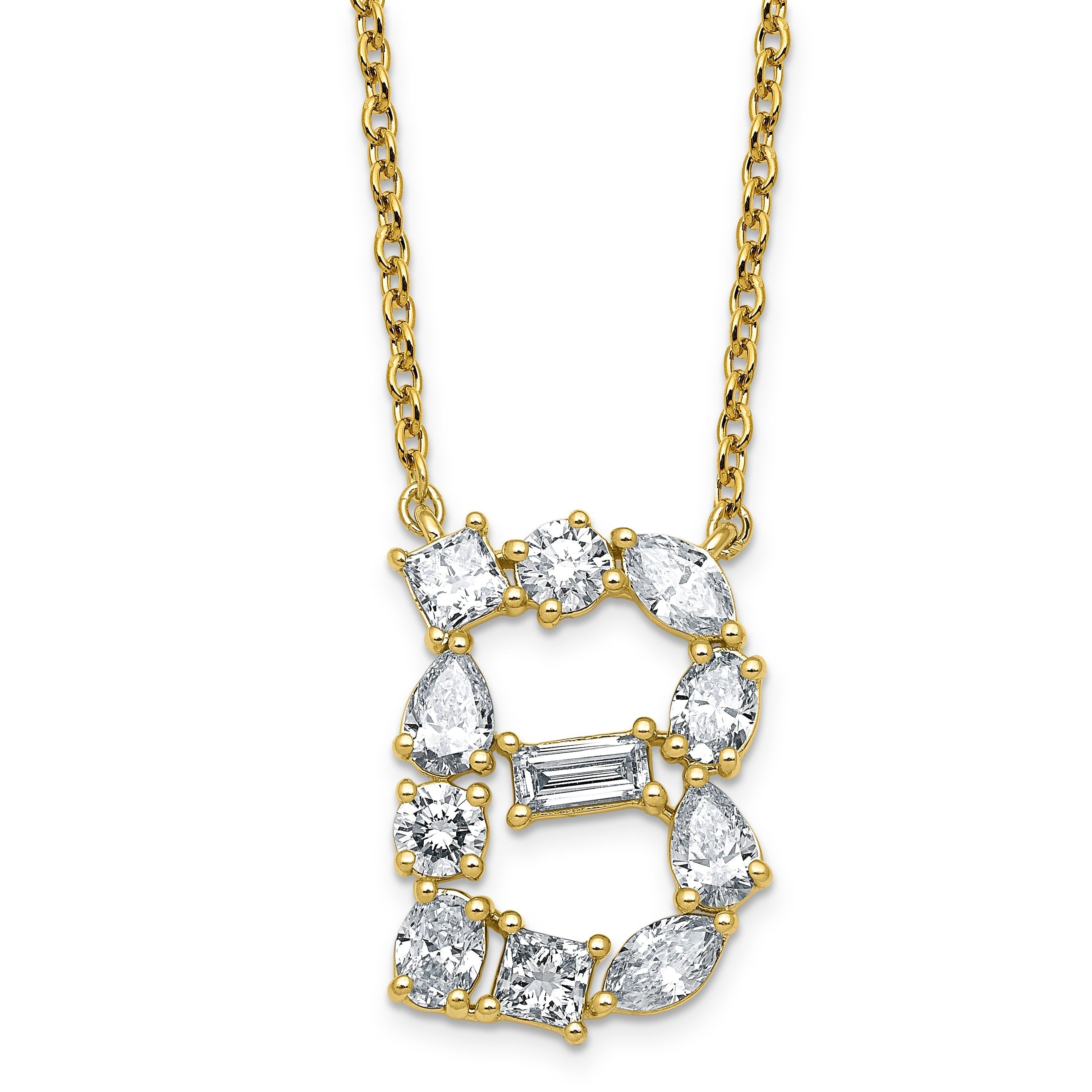 White Lab Grown Diamond Prong 14K Yellow Gold Initial Cable Chain Necklace