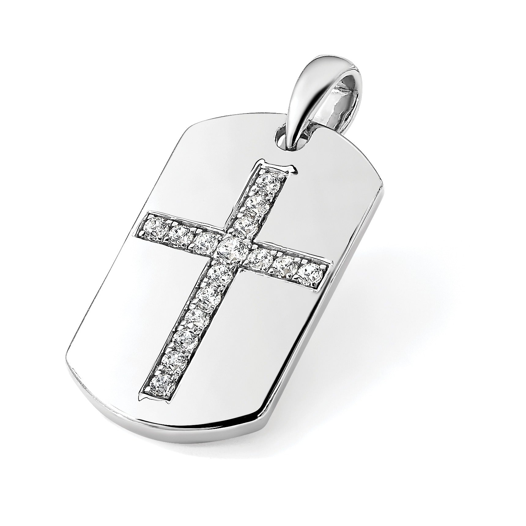 14K Gold Lab Grown Diamond Cross Dog Tag Pendant