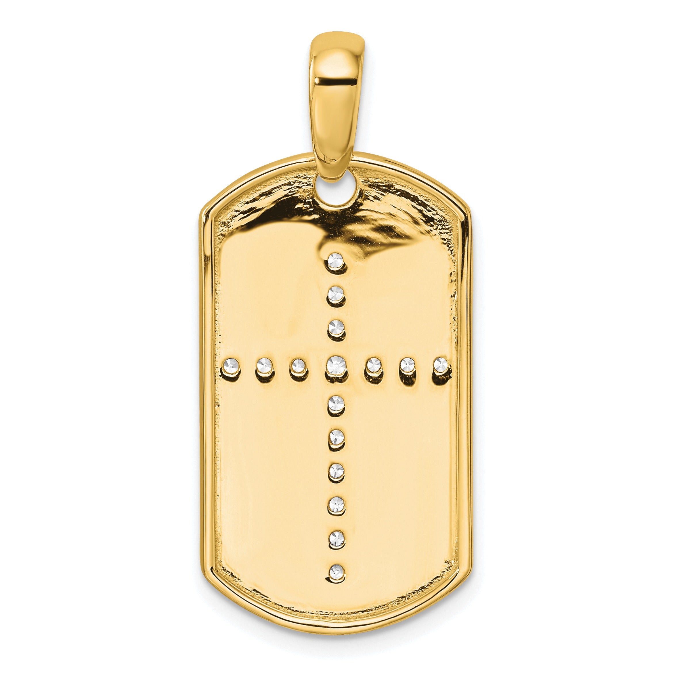 14K Gold Lab Grown Diamond Cross Dog Tag Pendant